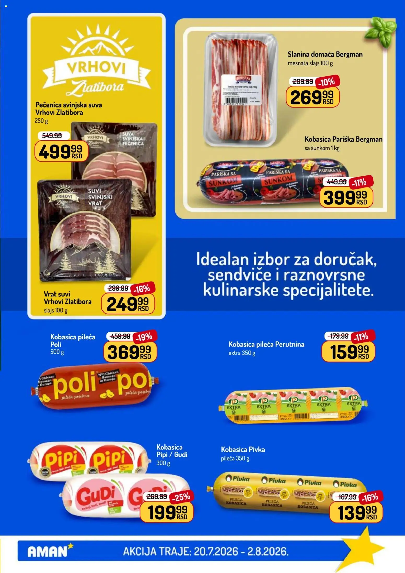 Aman katalog - važi od 20.07.2026 | Strana: 7 | Proizvode: Slanina, Kobasica, Pečenica
