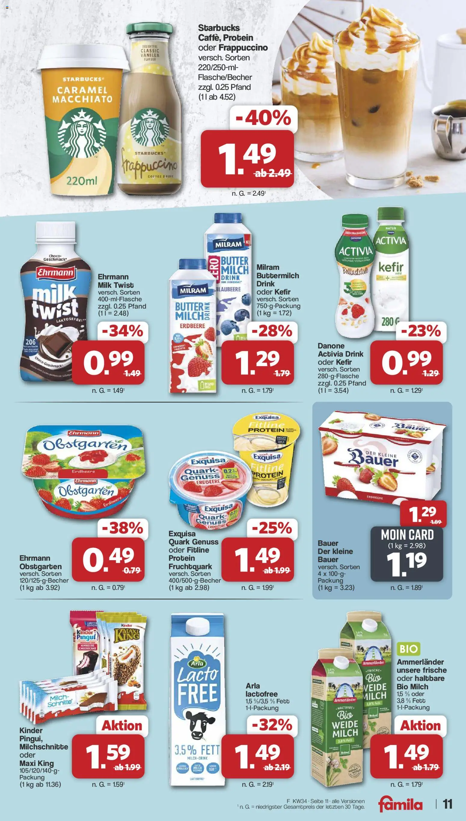 Famila Nordwest Prospekt – gültig ab 17.08.2026 | Seite: 11 | Produkte: Activia, Kefir, Milch 1,5%, Exquisa