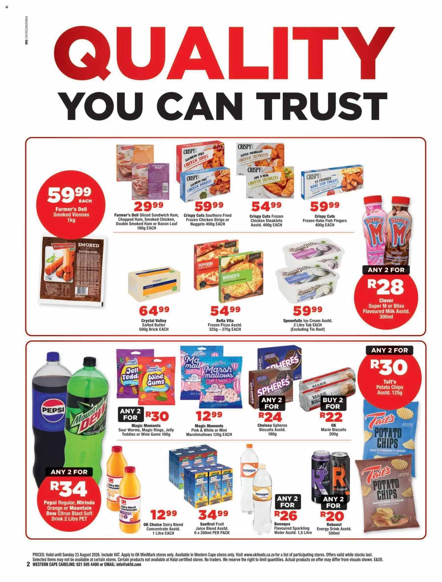 New OK Foods catalogue – valid from 12/08/2026 | Page: 2 | Products: Beef, Energy drink, Ice cream, Fruit