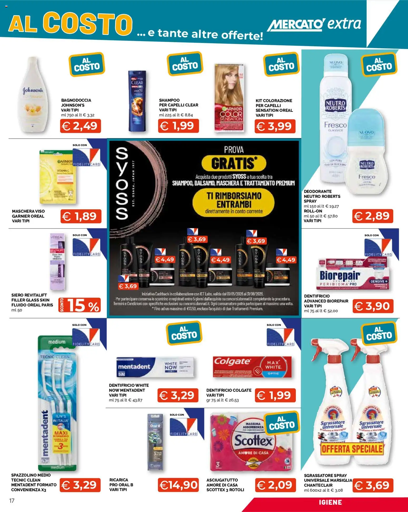 Volantino Mercatò del 03/08/2026 | Pagina: 17 | Prodotti: Dentifricio, Maschera viso, Sgrassatore, Asciugatutto