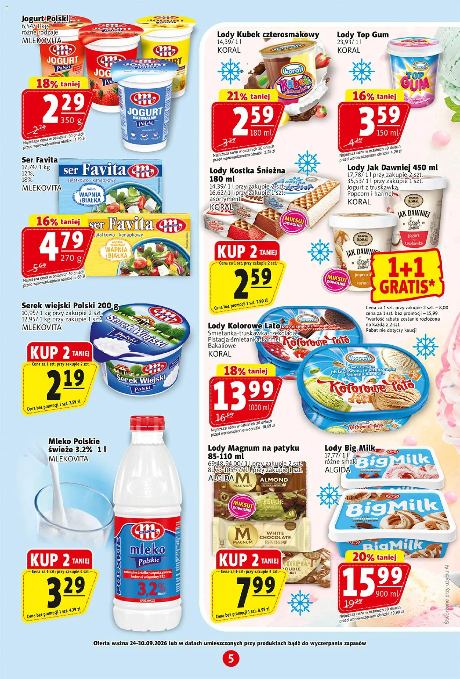 Prim Market gazetka od 24.09.2026 | Strona: 5 | Produkty: Ser favita, Serek, Magnum, Lody Magnum
