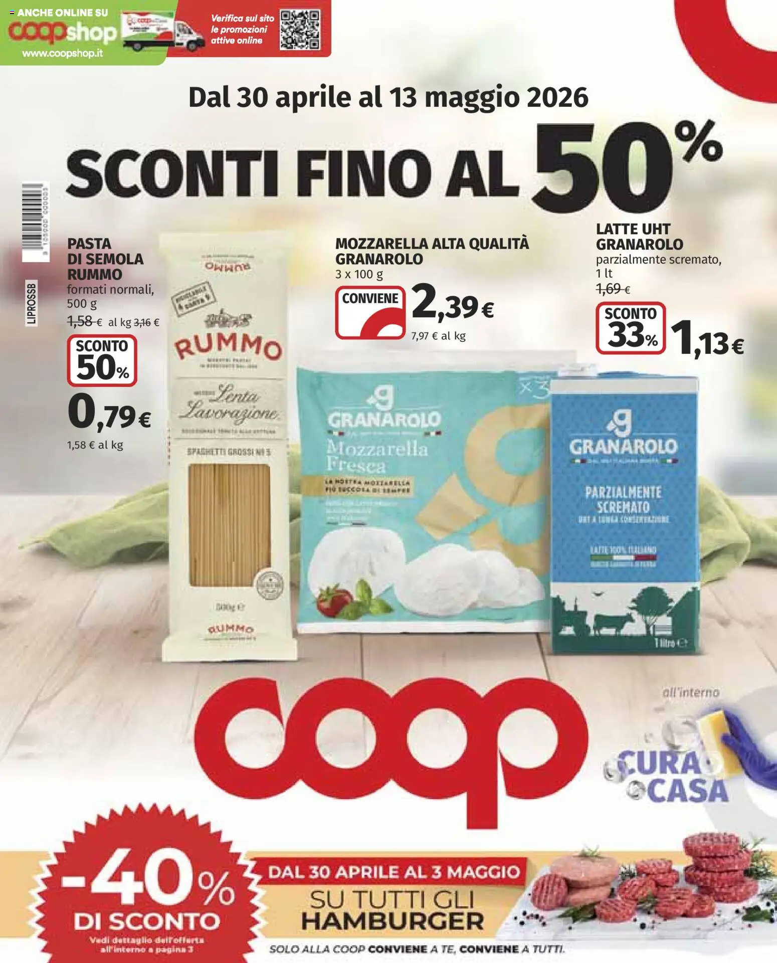 Volantino COOP del 30.04.2026 | Pagina: 1 | Prodotti: Mozzarella, Latte, Pasta, Hamburger