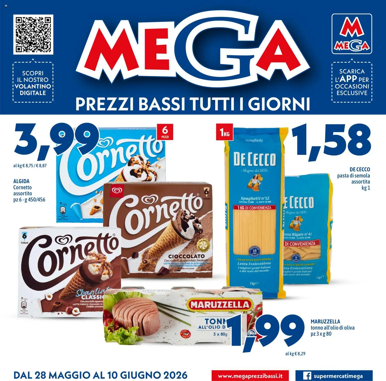 Volantino Mega del 28.05.2026 | Pagina: 1 | Prodotti: Cioccolato, Latte, Nocciole, Tonno
