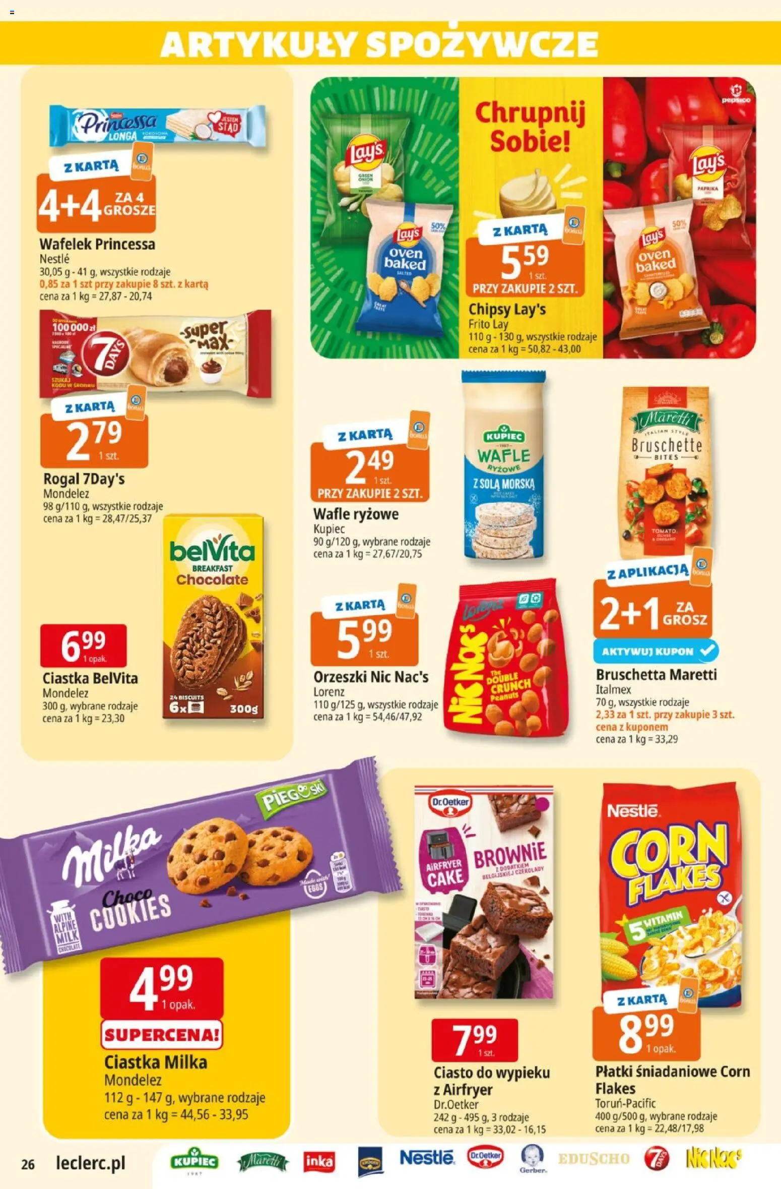 E.Leclerc gazetka od 08.09.2026 | Strona: 26 | Produkty: Wafle ryżowe, Brownie, Orzeszki, Ciastka