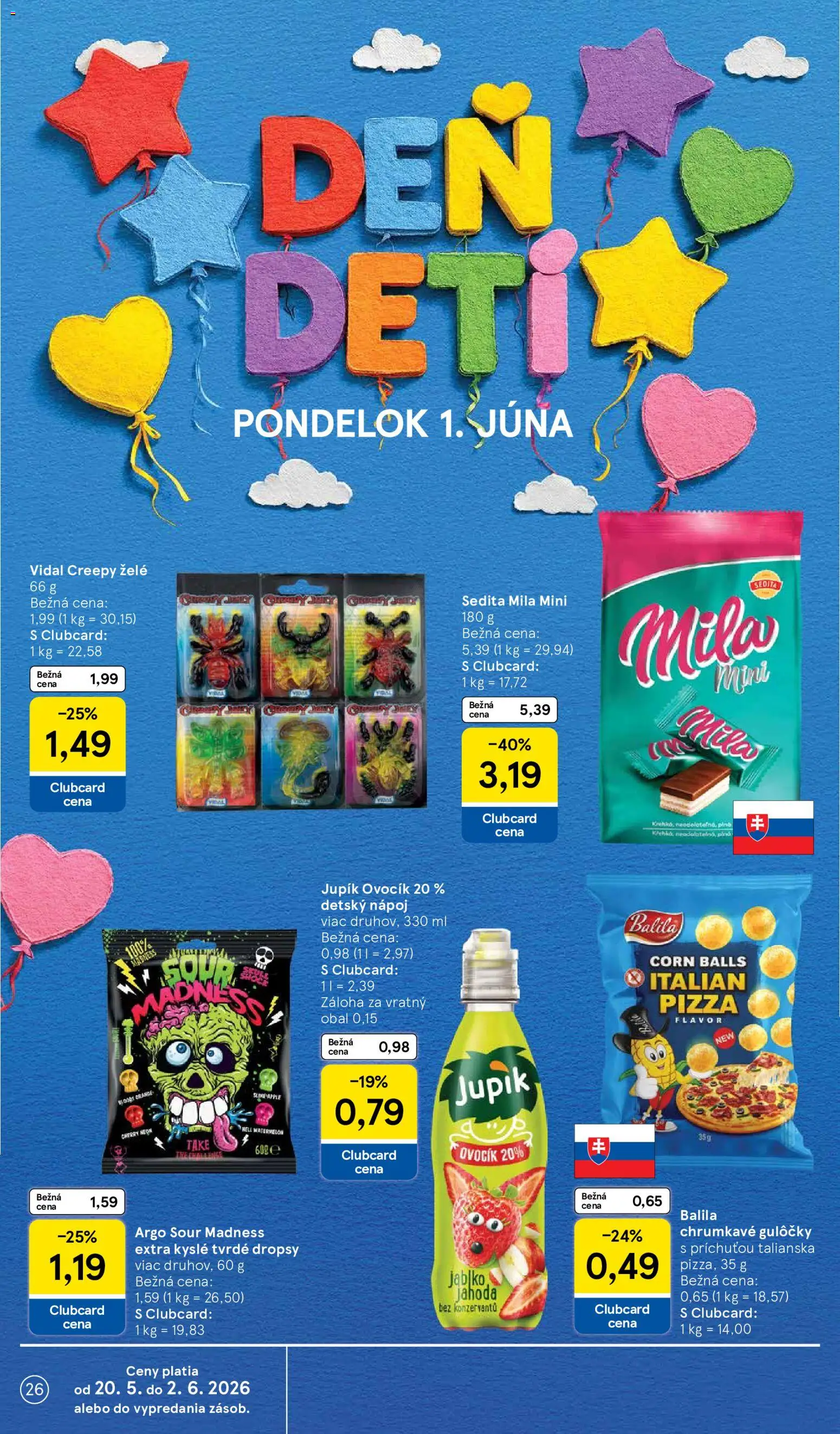 Nové Tesco akcie – leták je platný od 20.05.2026 | Strana: 26 | Produkty: Pizza, Apple, Mila