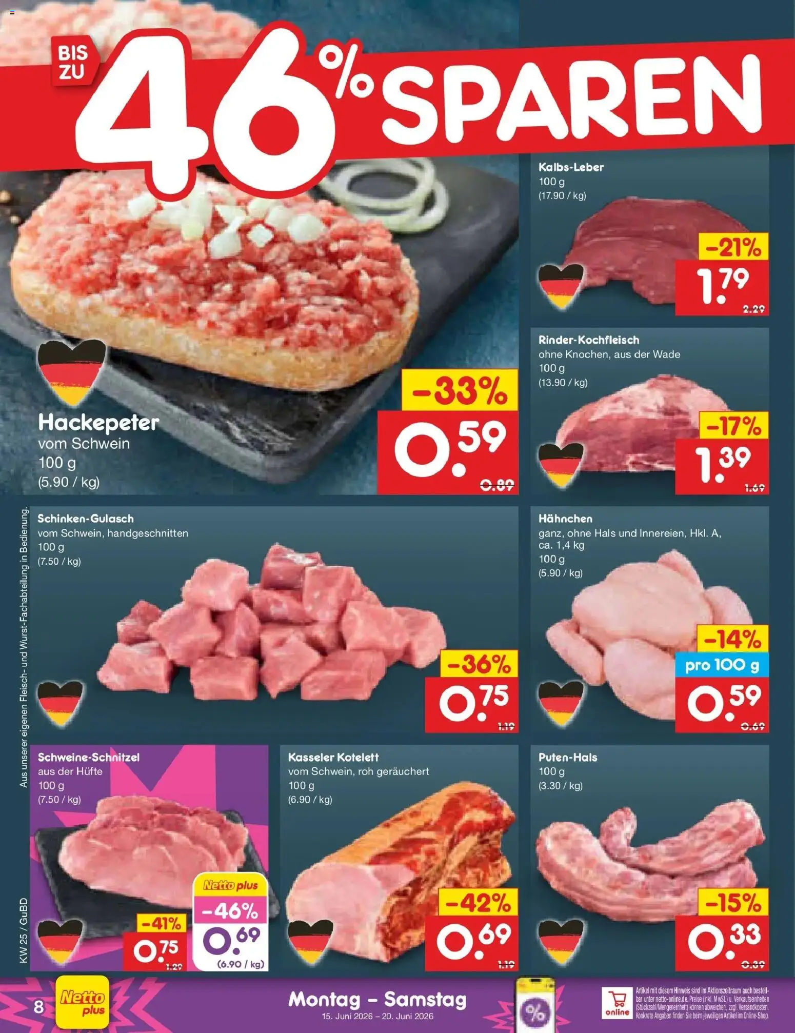 Netto Marken-Discount Prospekt Augustusburg – gültig ab 14.06.2026 | Seite: 10 | Produkte: Hahnchen, Kalbsleber, Fleisch