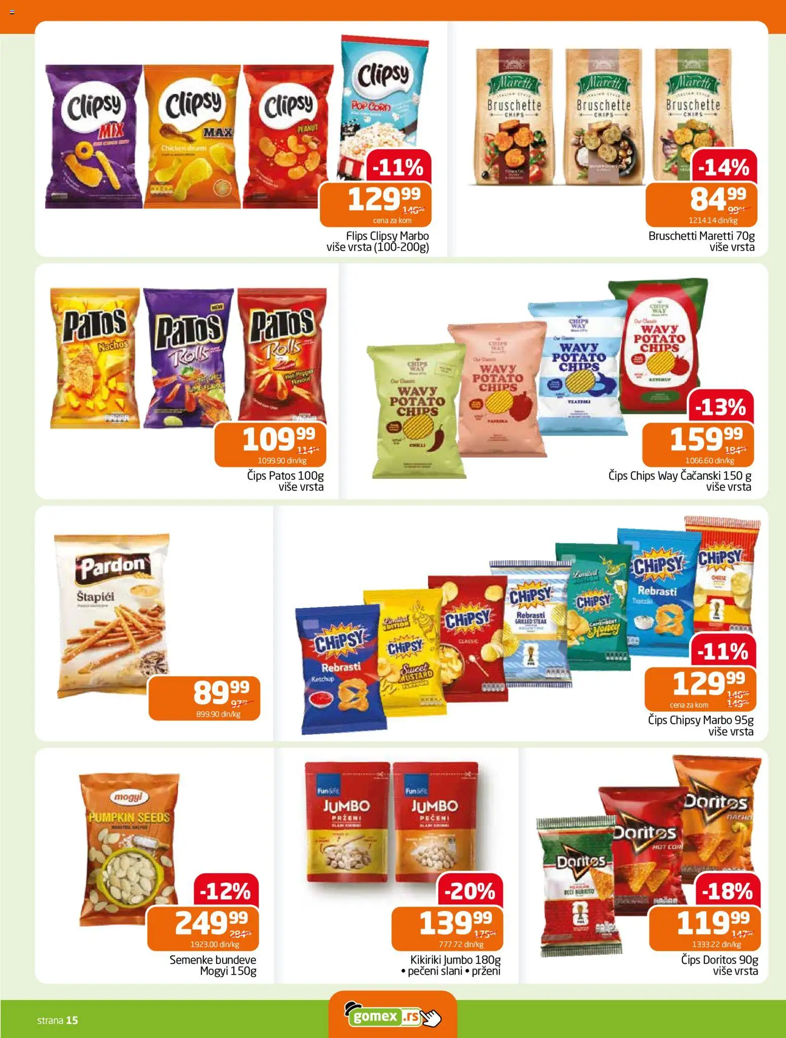 Gomex katalog - važi od 24.06.2026 | Strana: 15 | Proizvode: Čips, Kikiriki, Popcorn, Doritos