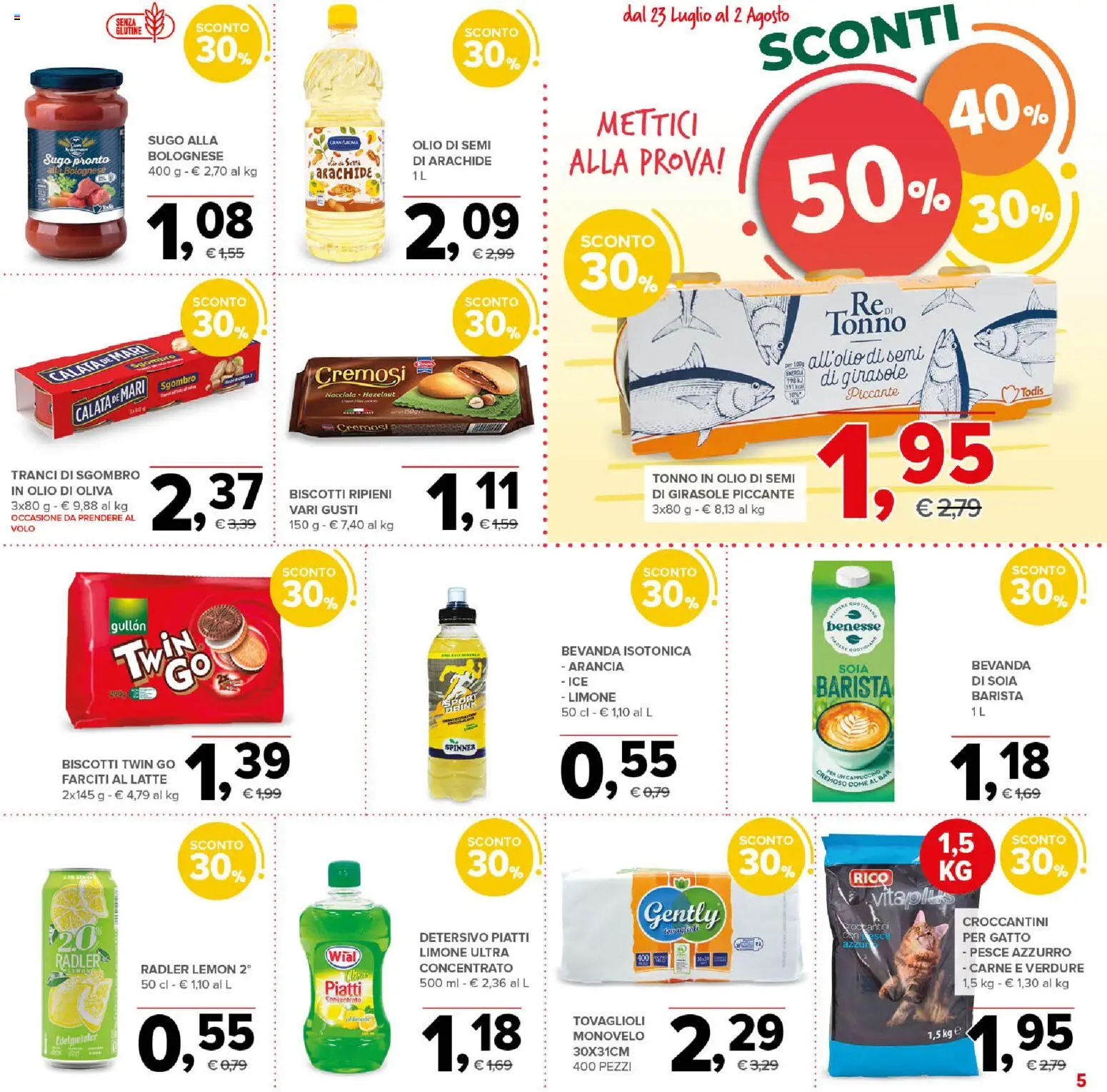Volantino Todis del 23/07/2026 | Pagina: 5 | Prodotti: Biscotti, Limone, Sugo, Sgombro