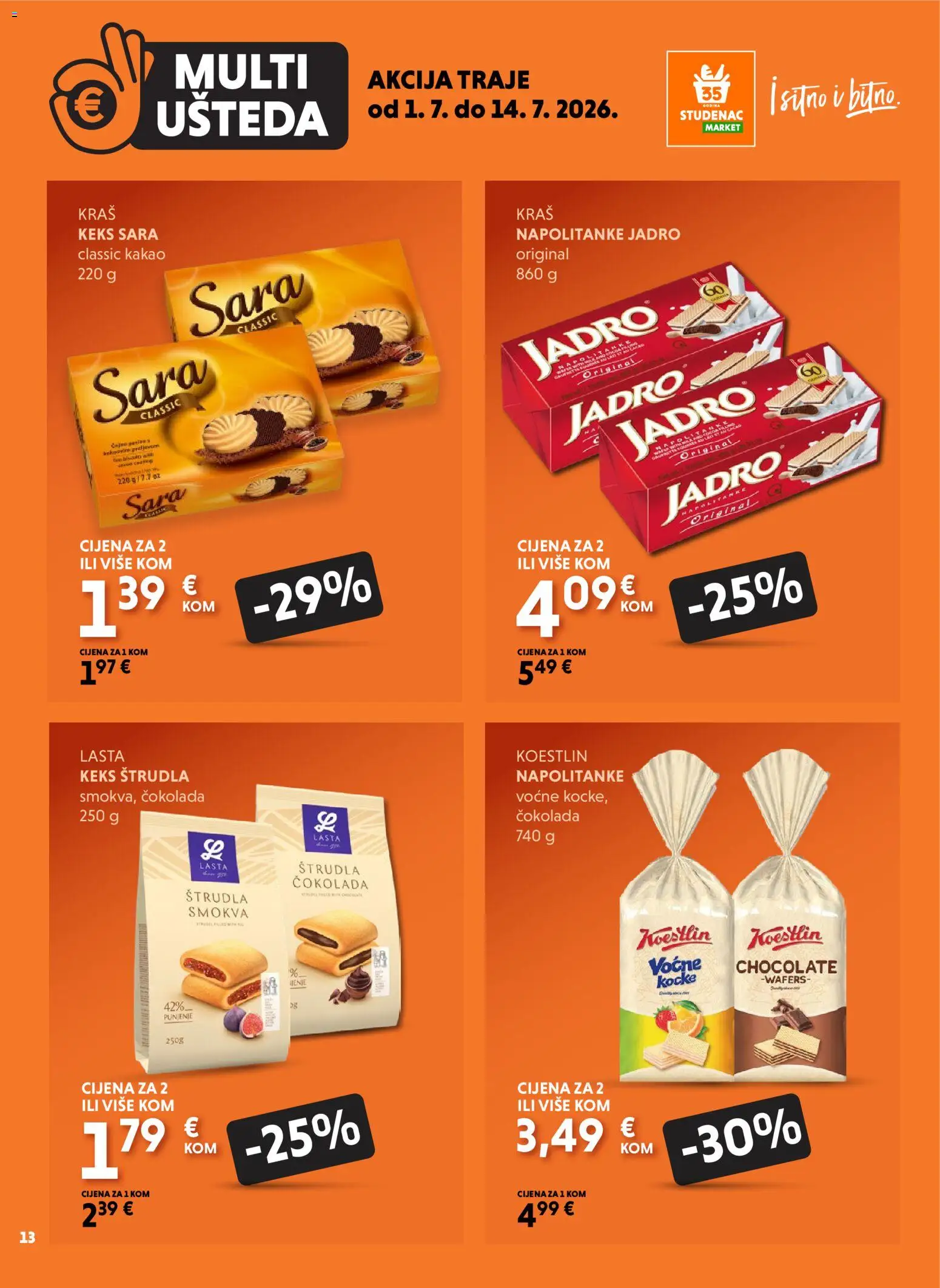 Studenac katalog | vrijedi od 01.07.2026 | Stranica: 13 | Proizvodi: Čokolada, Keks, Napolitanke, Kakao