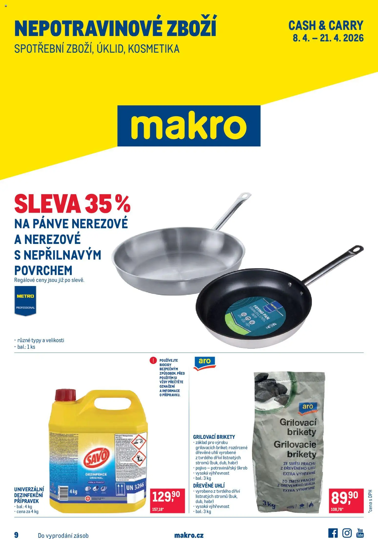 Makro leták - Nepotravinové zboží od 08.04.2026 | Strana: 1 | Produkty: Dřevěné uhlí, Škrob, Brikety, Grilovací brikety