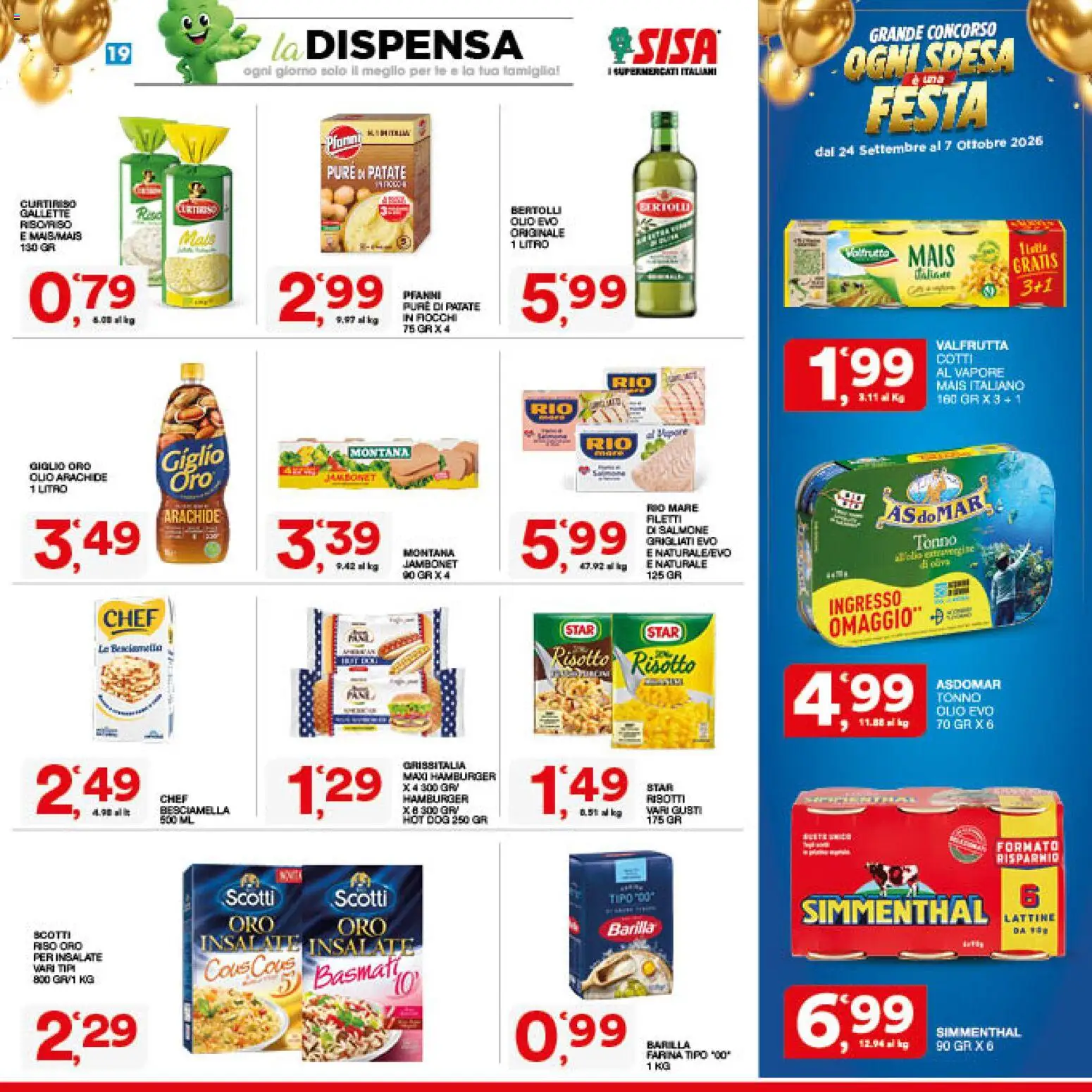 Volantino SISA del 24/09/2026 | Pagina: 19 | Prodotti: Fiocchi, Barilla, Hamburger, Farina tipo 00