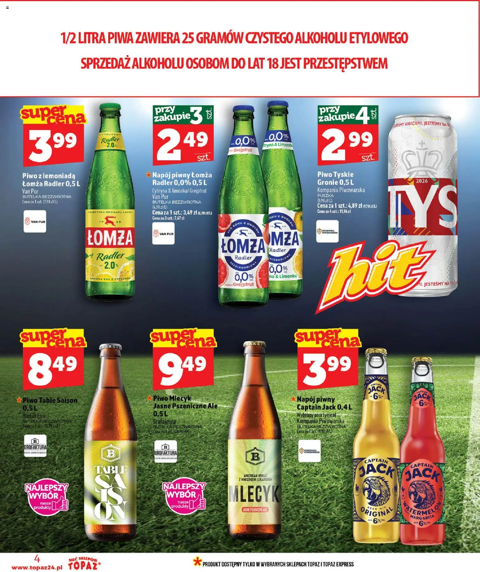 Topaz gazetka od 25.06.2026 | Strona: 4 | Produkty: Limonka, Tyskie, Piwo, Grejpfrut