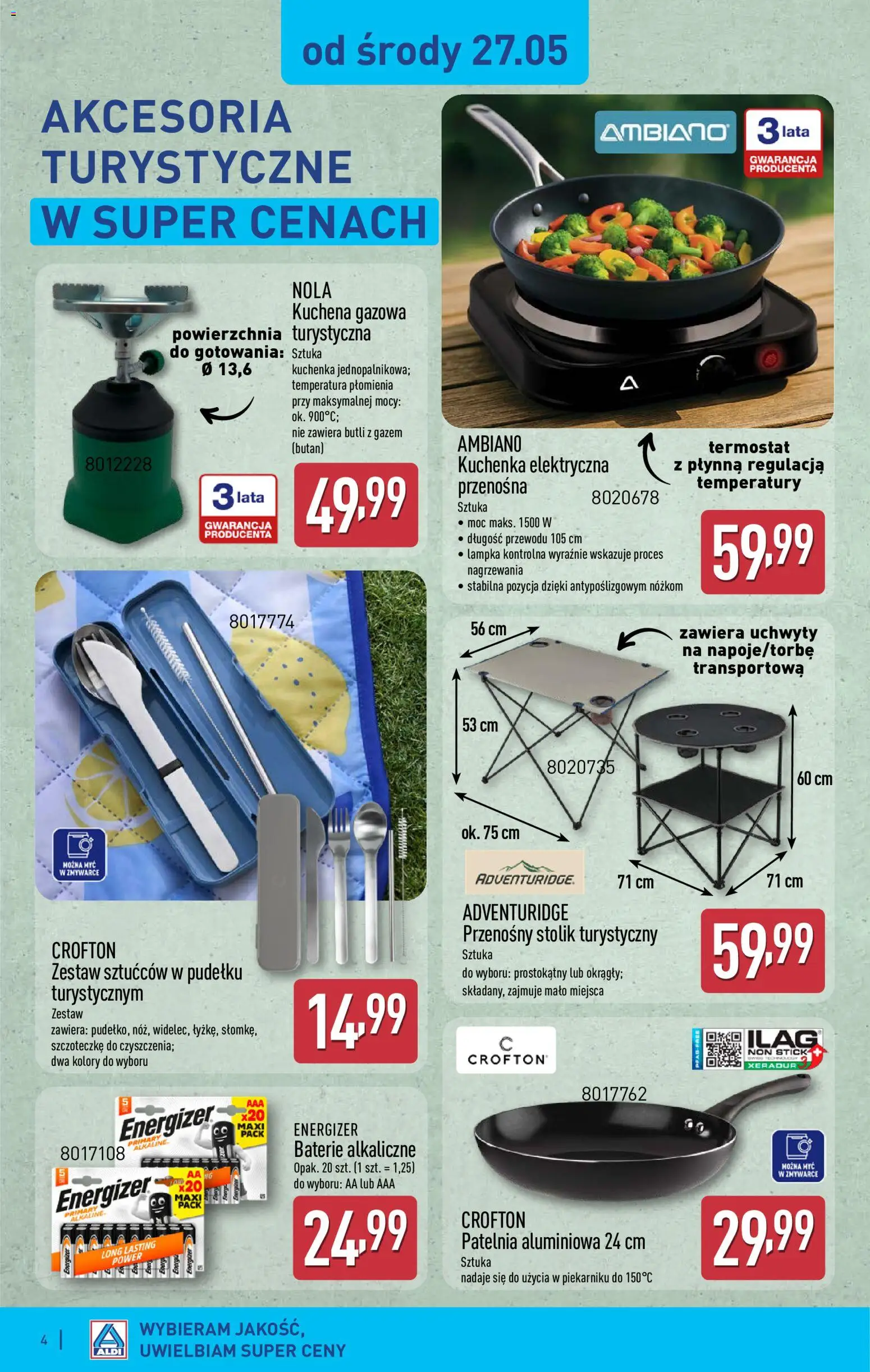Aldi gazetka - Hity od Środy i od Soboty od 27.05.2026 | Strona: 4 | Produkty: Kuchenka, Baterie, Patelnia