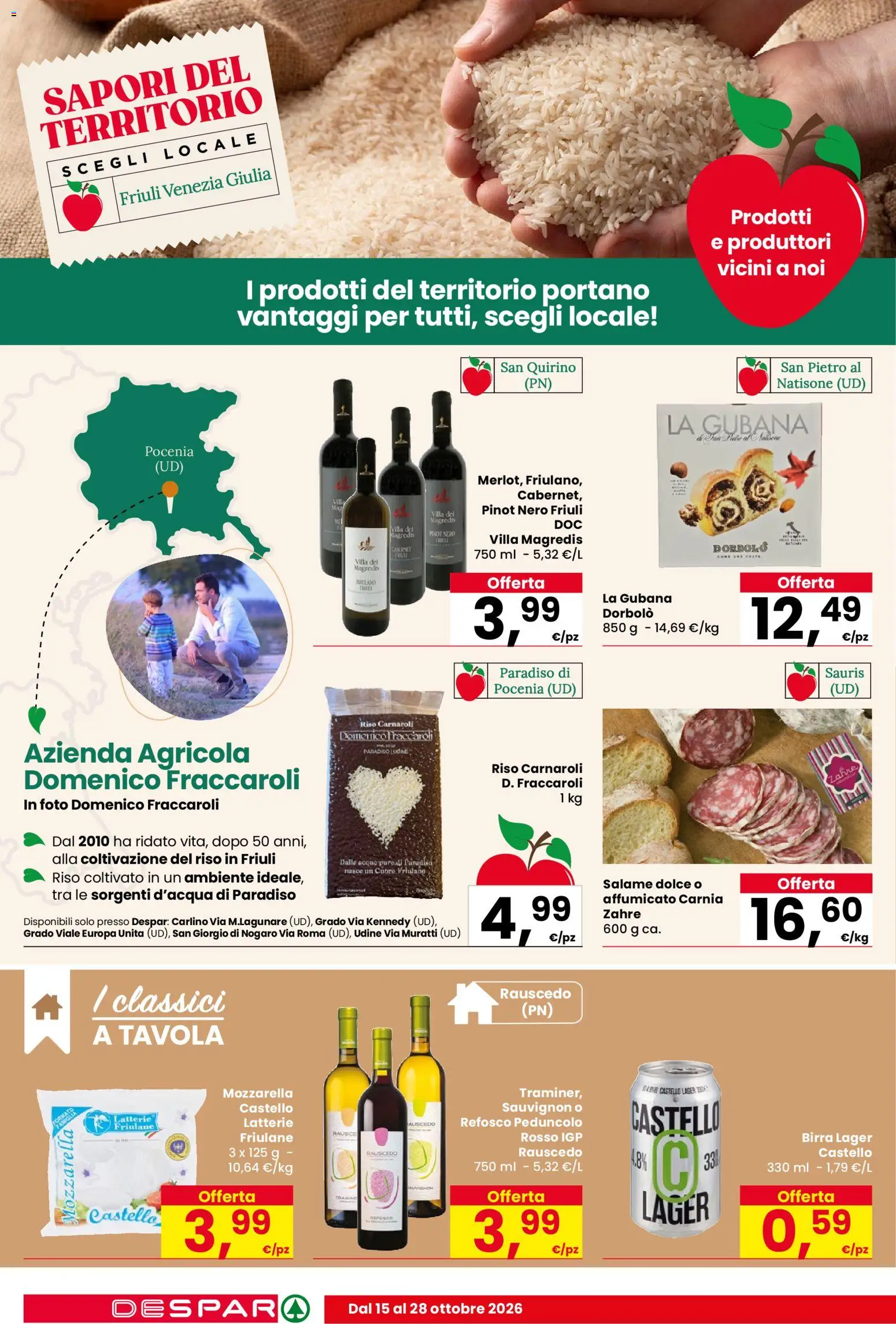 Volantino Despar del 15/10/2026 | Pagina: 12 | Prodotti: Salame, Birra, Riso, Mozzarella