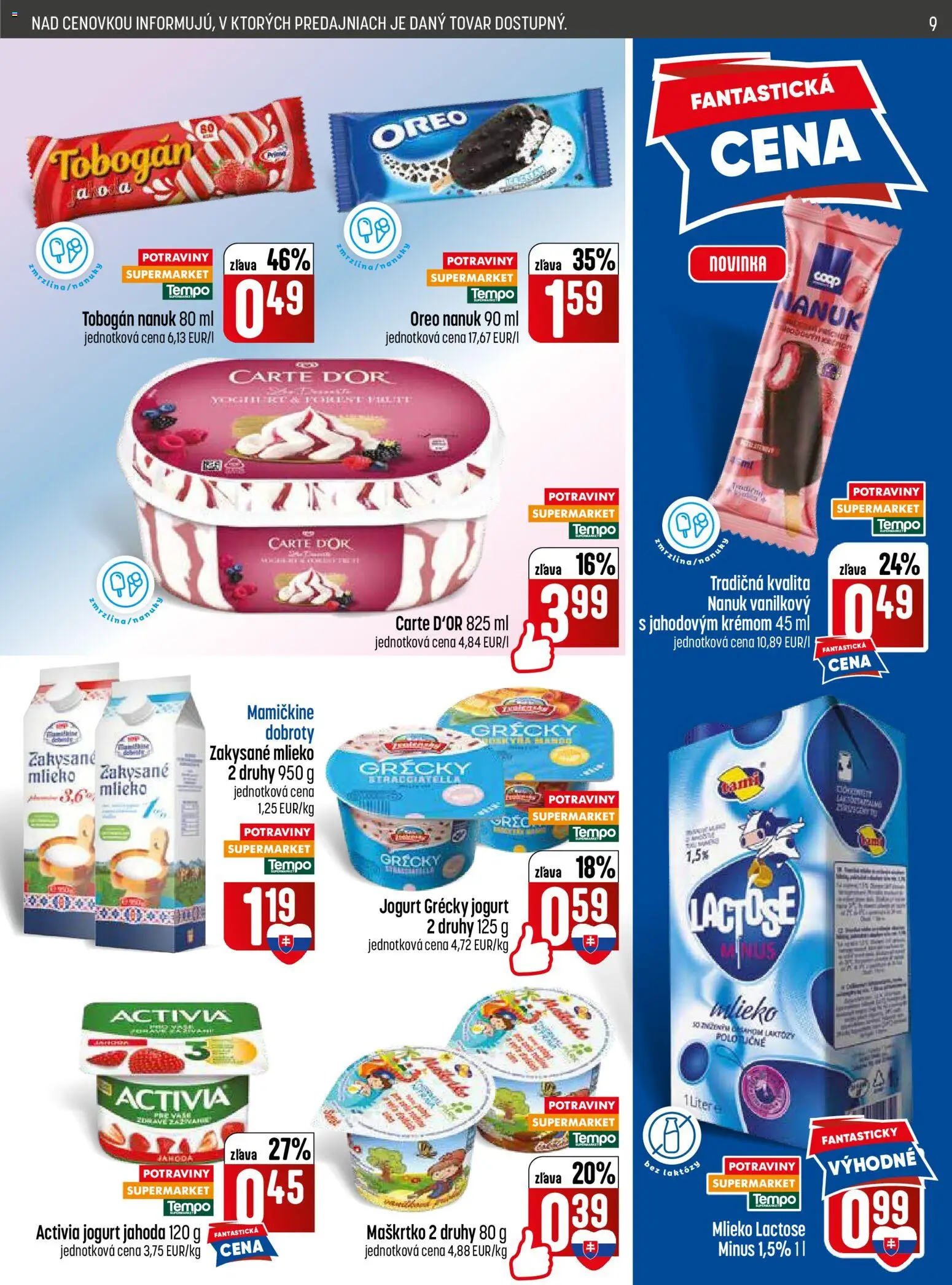 Nové COOP Jednota akcie – leták je platný od 11.06.2026 | Strana: 9 | Produkty: Mlieko, Grécky jogurt, Nanuk, Zakysané mlieko