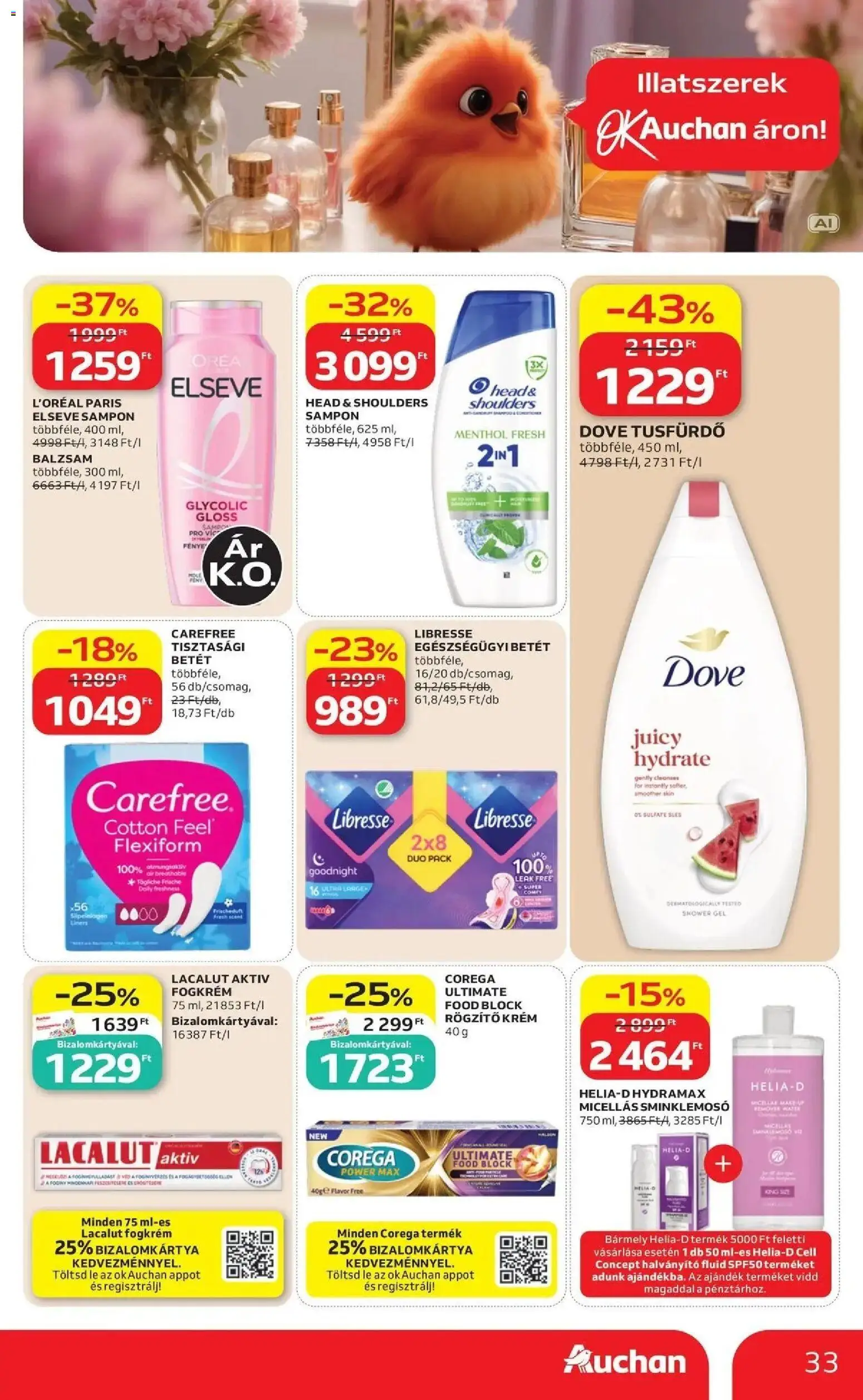 Auchan akciós újság Szolnok - 2026.09.03. -tól/töl > akció, lapozható szórólap 🛍️ | Oldal: 33 | Termékek: Head & Shoulders, Lé, Corega, Tusfürdő