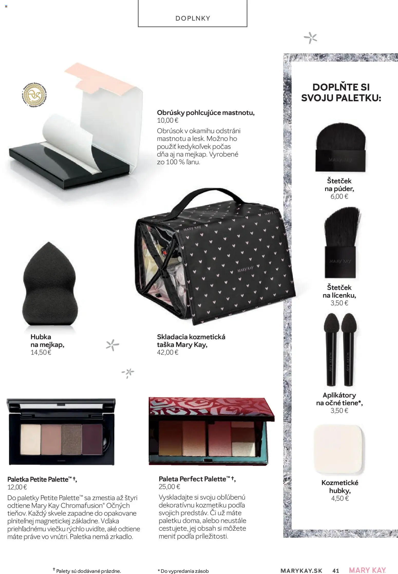 Nové Mary Kay akcie – leták je platný od 01.01.2026 | Strana: 41 | Produkty: Hubka, Očné tiene, Taška