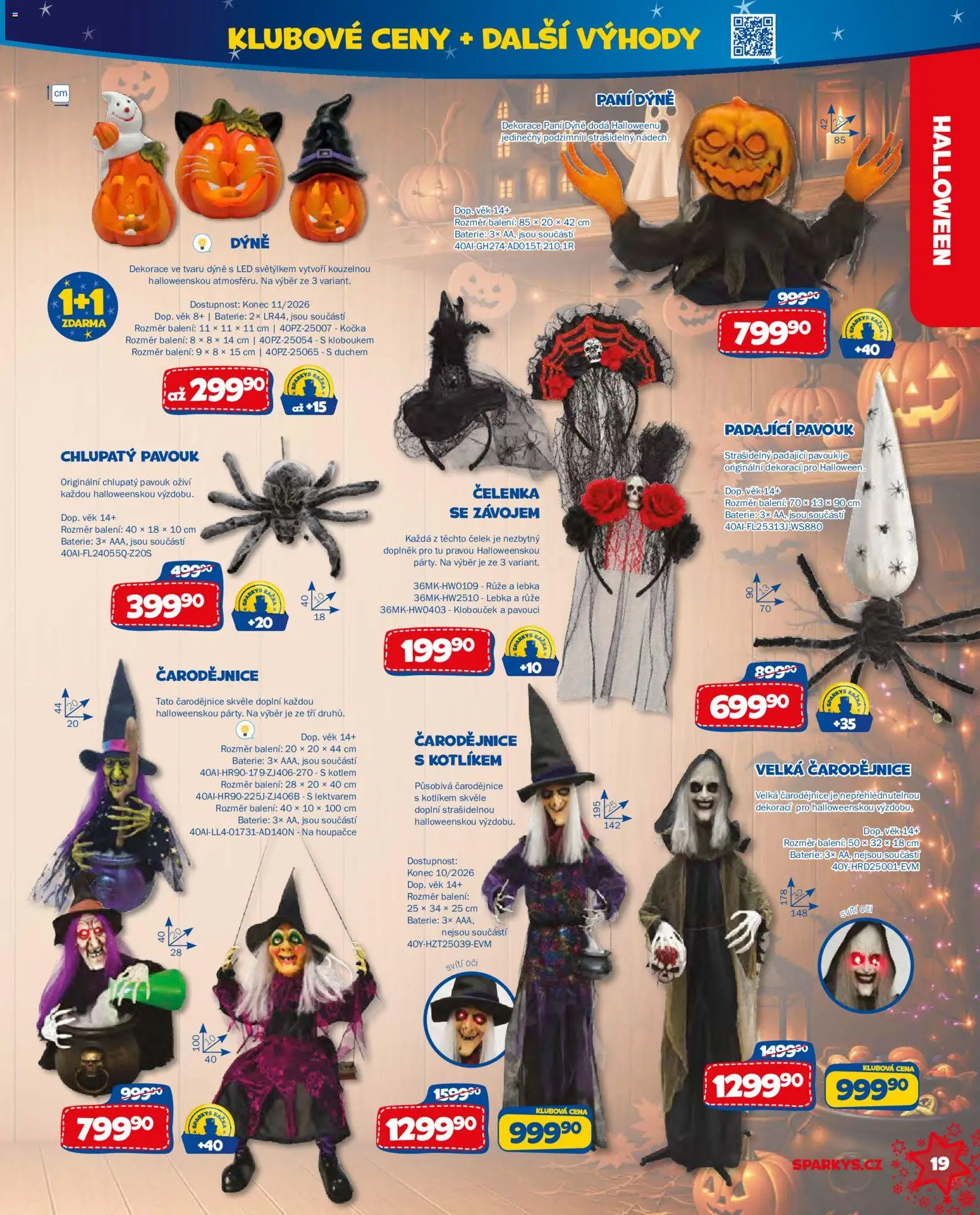 Sparkys katalog Vánoce 2026 od 01.10.2026 | Strana: 19 | Produkty: Čelenka, Dýně, Baterie, LED
