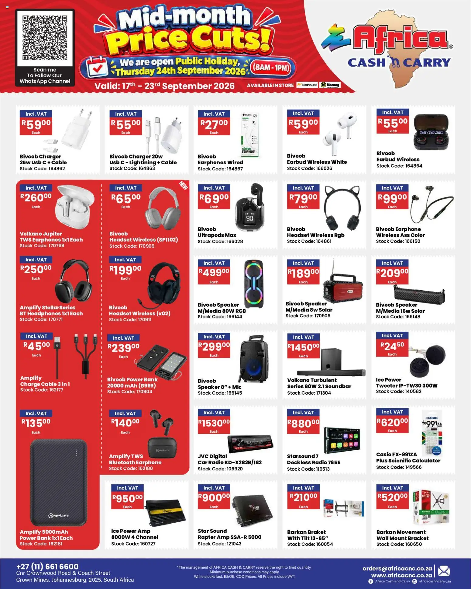 New Africa Cash & Carry catalogue – valid from 17/09/2026 | Page: 30 | Products: Headset, Earphones, Speaker, Stock