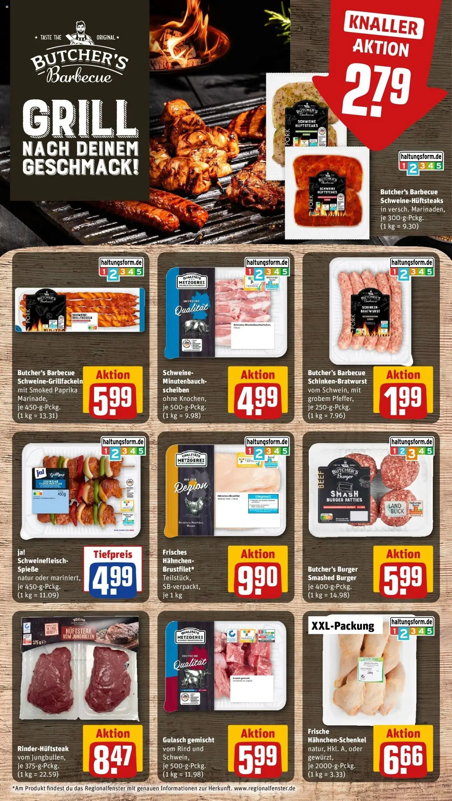Rewe Prospekt Mainz / Gonsenheim – gültig ab 01.06.2026 | Seite: 6 | Produkte: Hahnchenschenkel, Burger, Spieße, Paprika