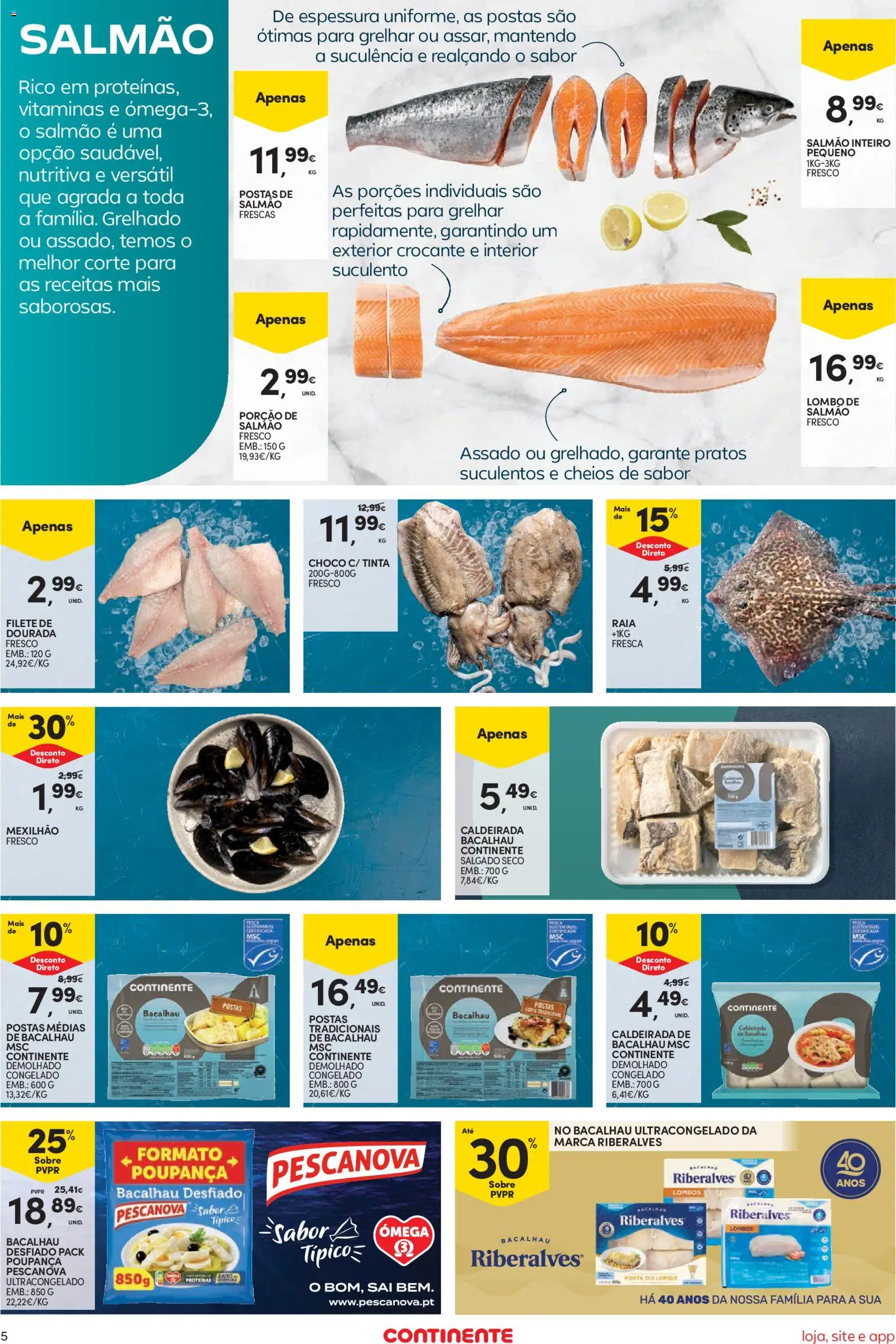 Continente Semanal Continente Bom Dia │ válido de 04/08/2026 | Página: 5 | Produtos: Dourada, Bacalhau, Pratos, Salmão