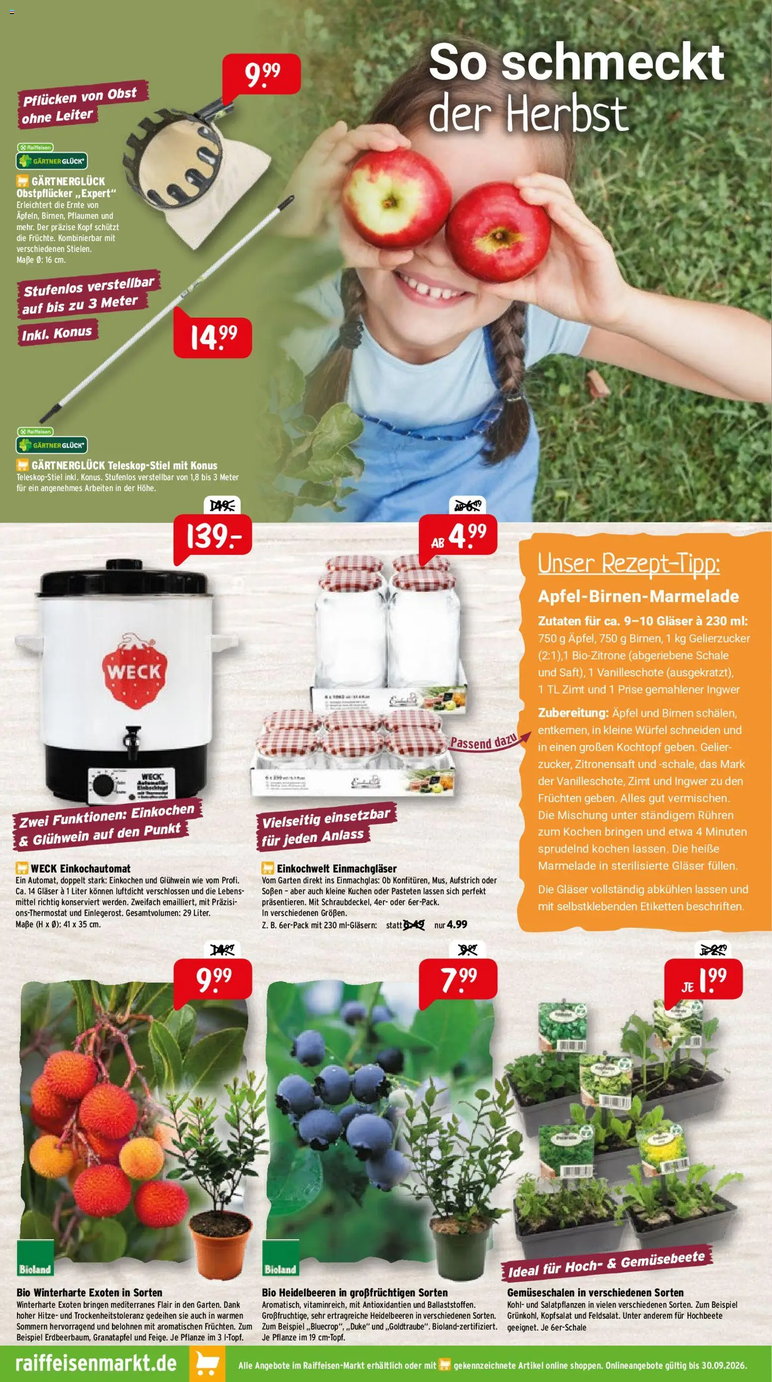 Raiffeisen Markt Prospekt – gültig ab 01.09.2026 | Seite: 2 | Produkte: Gelierzucker, Heidelbeeren, Obst, Kuchen
