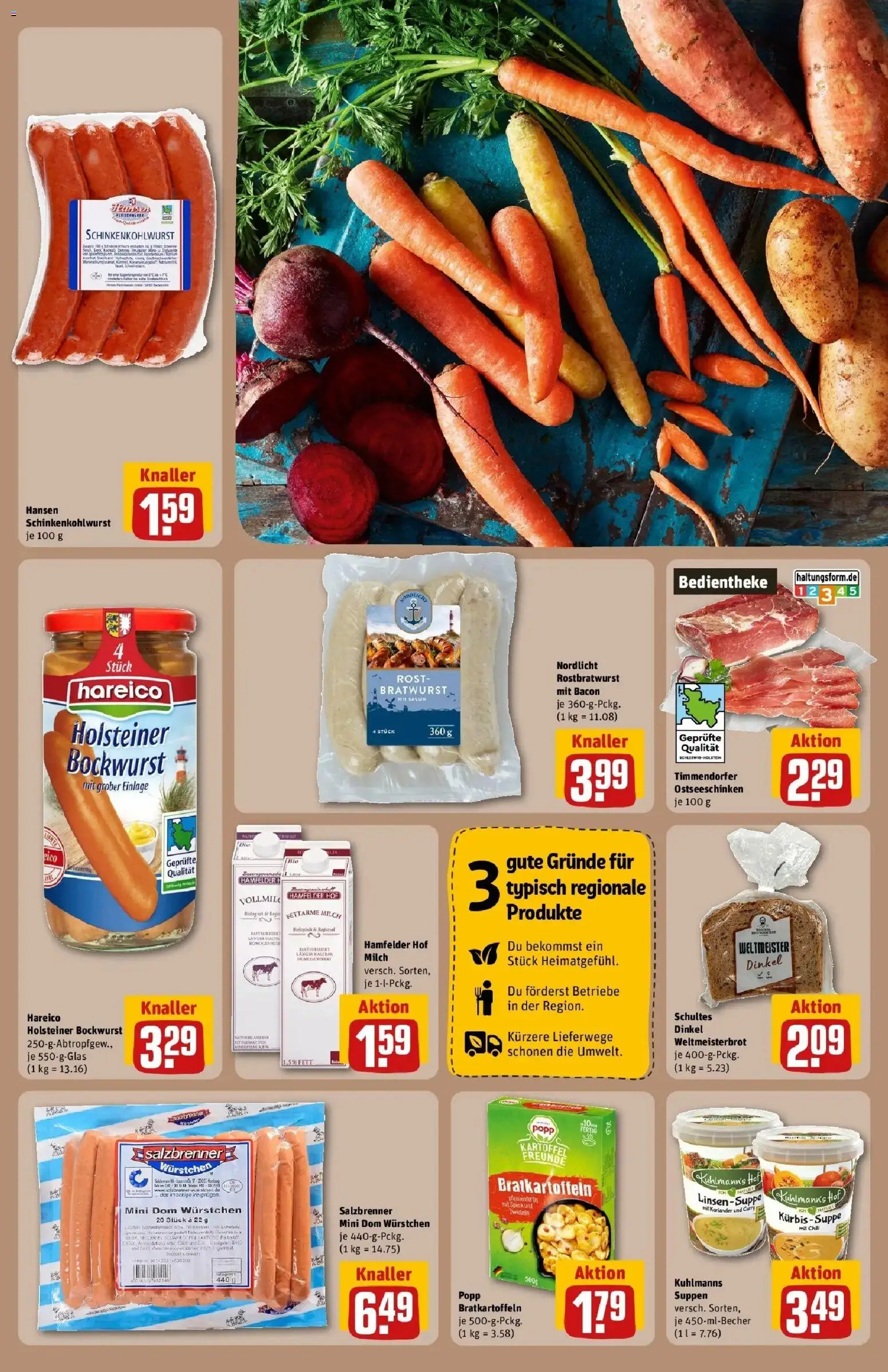 REWE Prospekt ab 26.10.2026 zum Blättern » Angebote | Seite: 23 | Produkte: Milch, Bratwurst, Zwiebeln, Kürbis