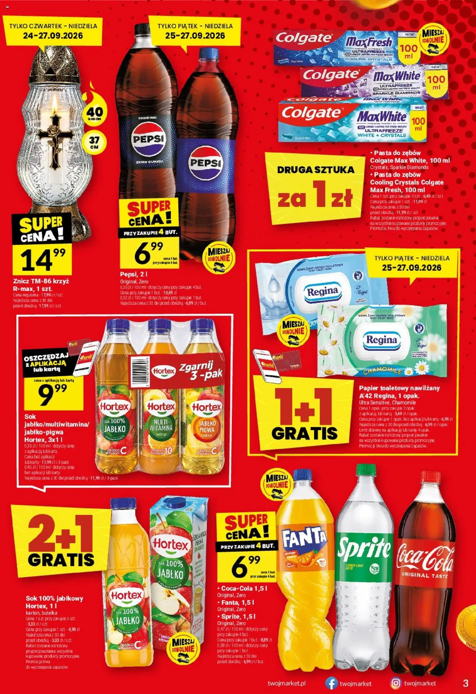 Twój Market gazetka od 23.09.2026 | Strona: 3 | Produkty: Pigwa, Pepsi, Fanta, Pasta