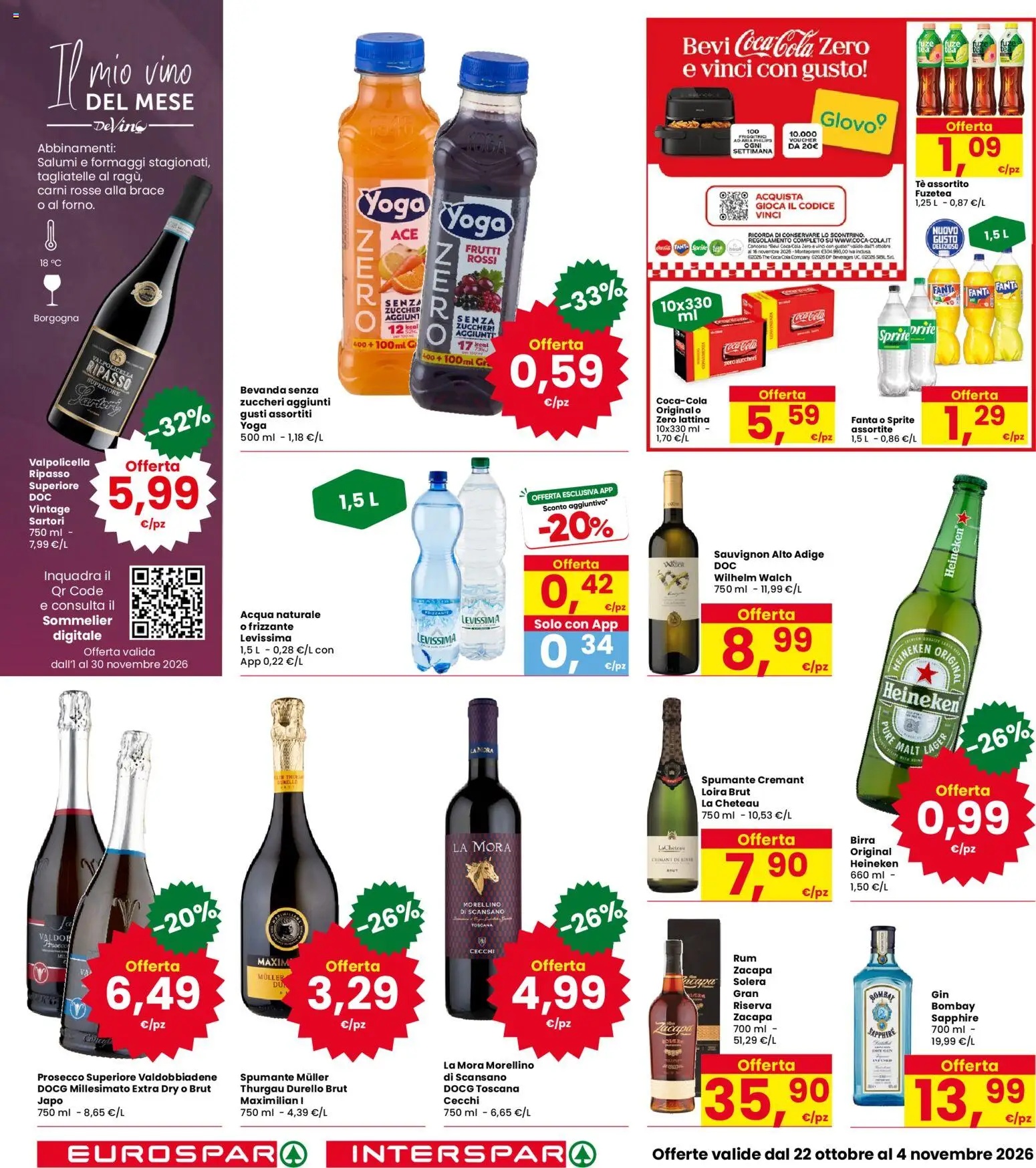 Volantino Eurospar del 22/10/2026 | Pagina: 22 | Prodotti: Tè, Tagliatelle, Vino, Heineken