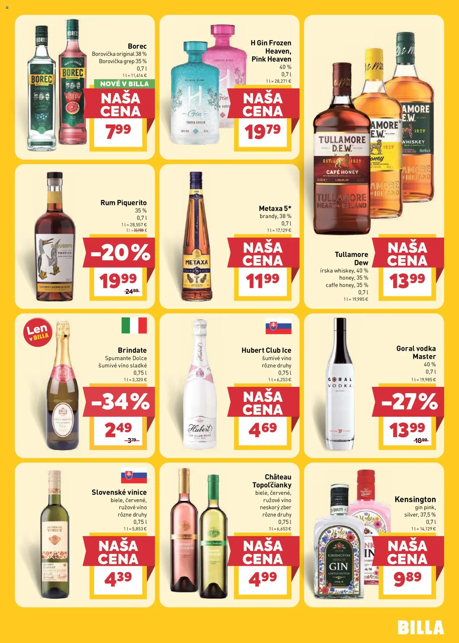 Nové Billa akcie – leták je platný od 29.07.2026 | Strana: 21 | Produkty: Borovička, Metaxa 5*, Gin, Rum