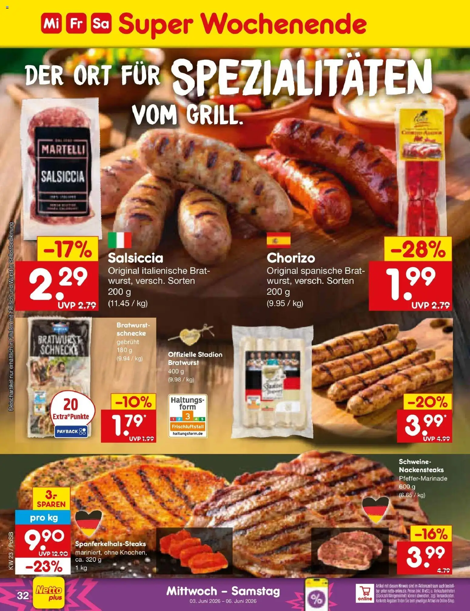 Netto Marken-Discount Prospekt Regensburg – gültig ab 01.06.2026 | Seite: 46 | Produkte: Nackensteaks, Bratwurst, Wurst, Fleisch