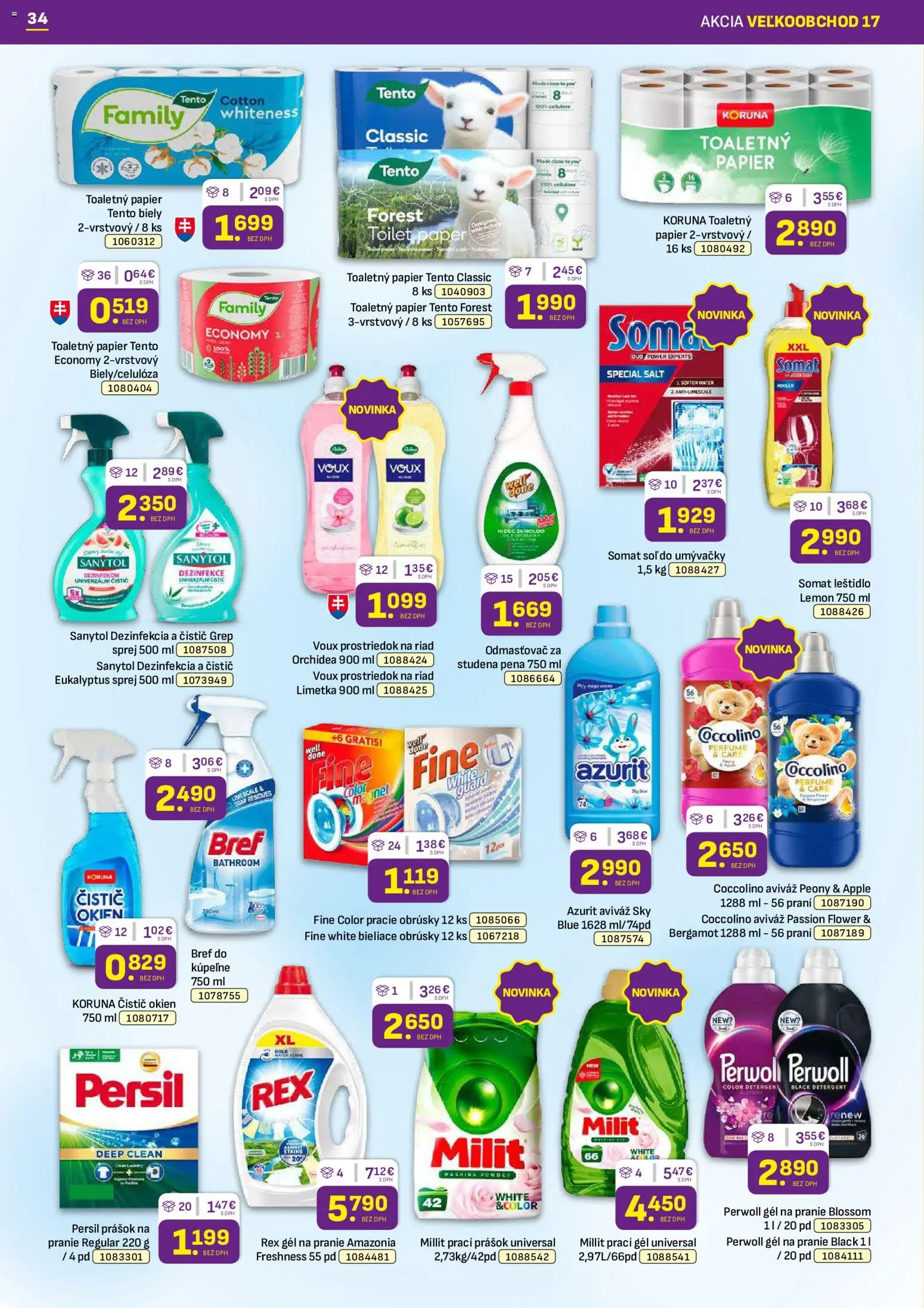 Nové Libex akcie – leták je platný od 24.08.2026 | Strana: 34 | Produkty: Čistič okien, Sanytol, Gél na pranie, Orchidea