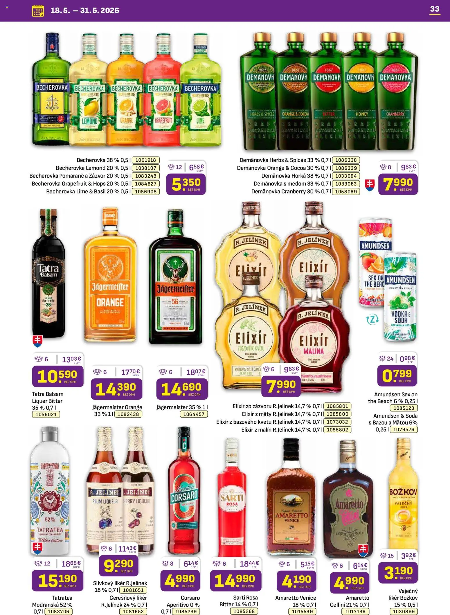 Nové Libex akcie – leták je platný od 18.05.2026 | Strana: 33 | Produkty: Jägermeister, Becherovka, Božkov, Grapefruit
