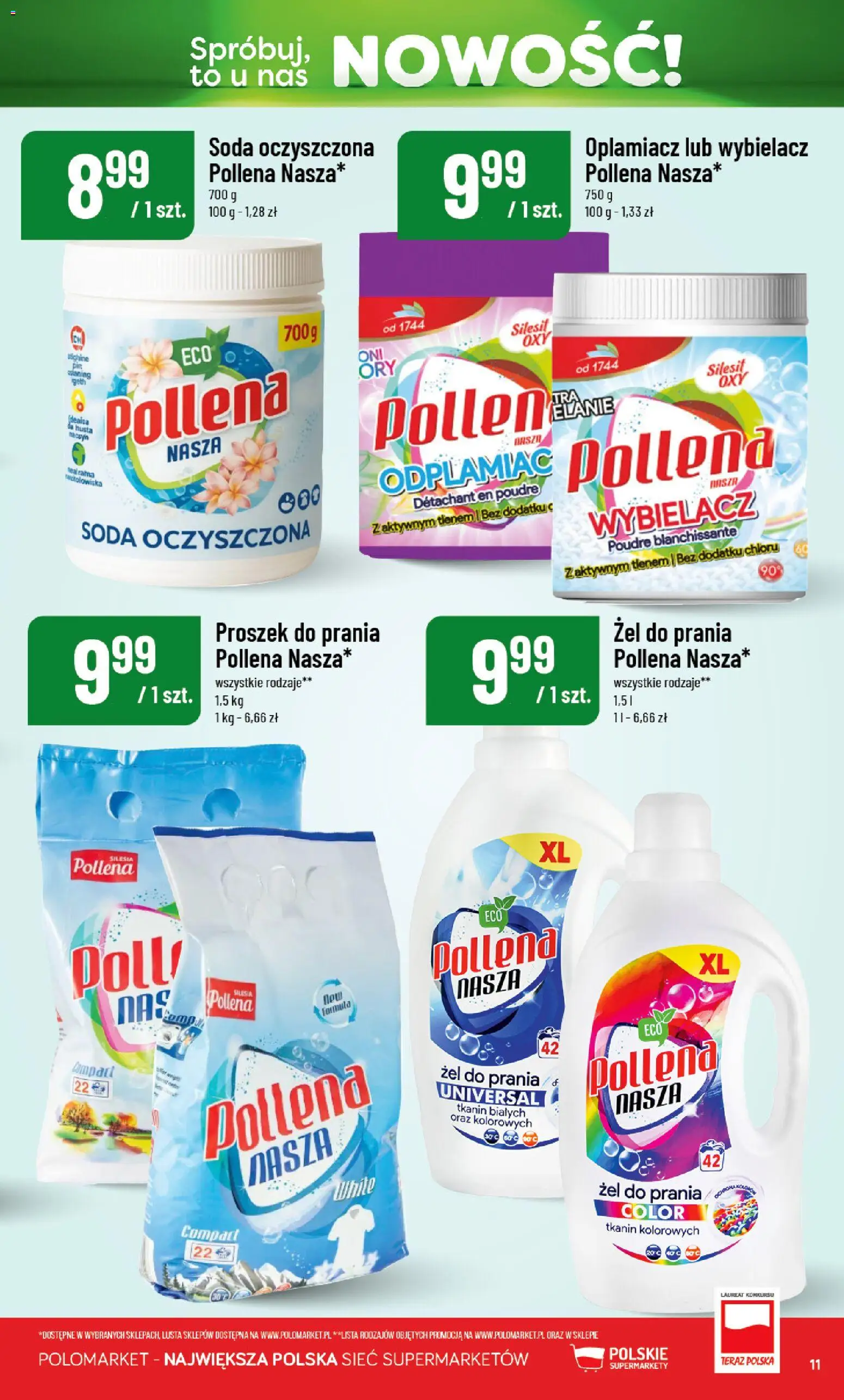 Nowa POLOmarket gazetka od jutra 08.10.2026 | Strona: 11 | Produkty: Proszek, Soda oczyszczona, Żel do prania, Proszek do prania
