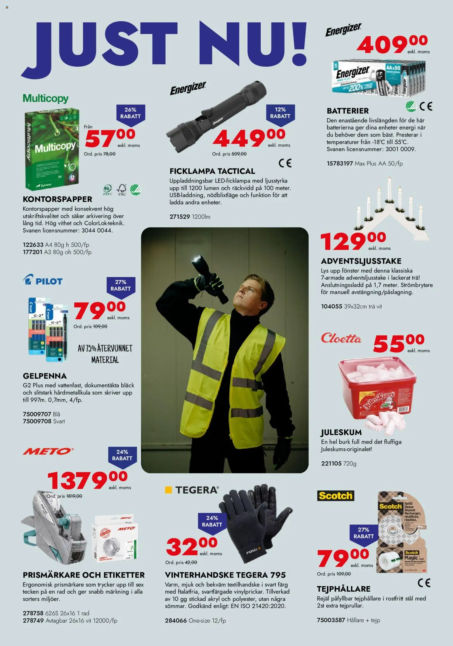 Lyreco reklamblad aktuell från 01/10/2026 | Sida: 3 | Produkter: Batterier, Ficklampa, Tejp, Kontorspapper