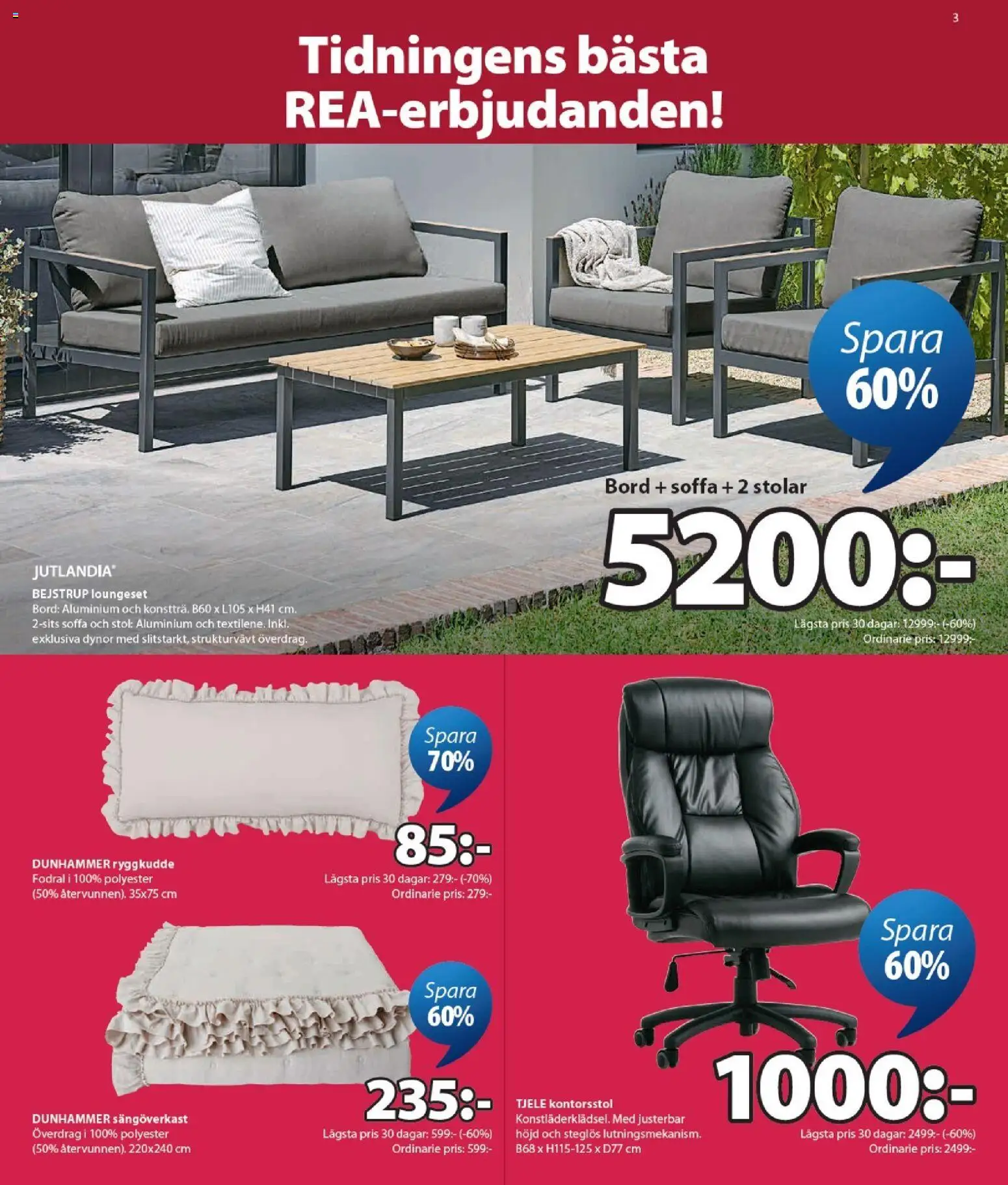 JYSK reklamblad aktuell från 29/06/2026 | Sida: 3 | Produkter: Kontorsstol, Dynor, Sängöverkast, Stol