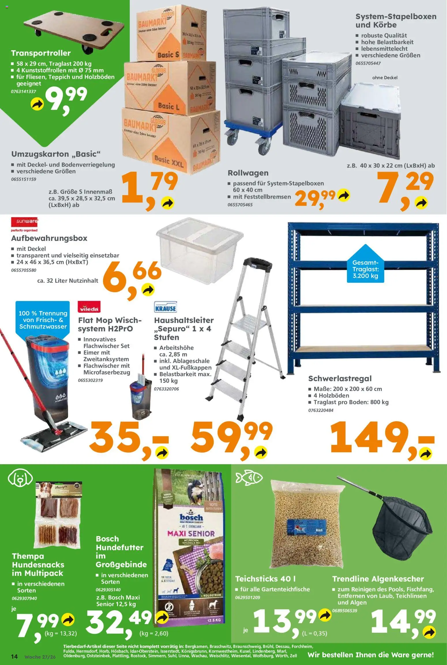 Globus Baumarkt Prospekt Saarbrücken – gültig ab 29.06.2026 | Seite: 14 | Produkte: Bosch, Teppich, Schwerlastregal