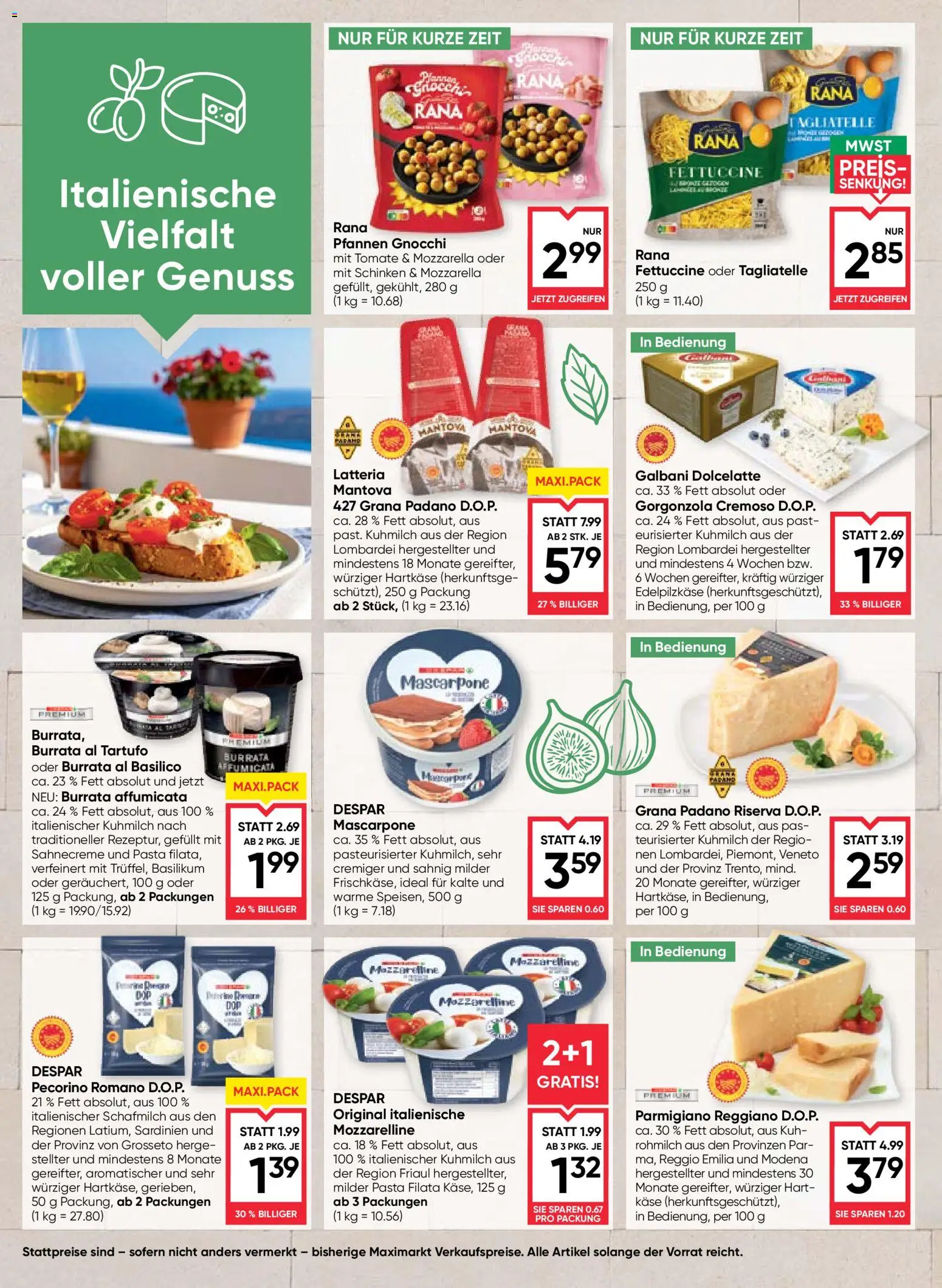 Maximarkt Bella Italia gültig ab 01.07.2026 | Seite: 2 | Produkte: Pasta, Käse, Schinken