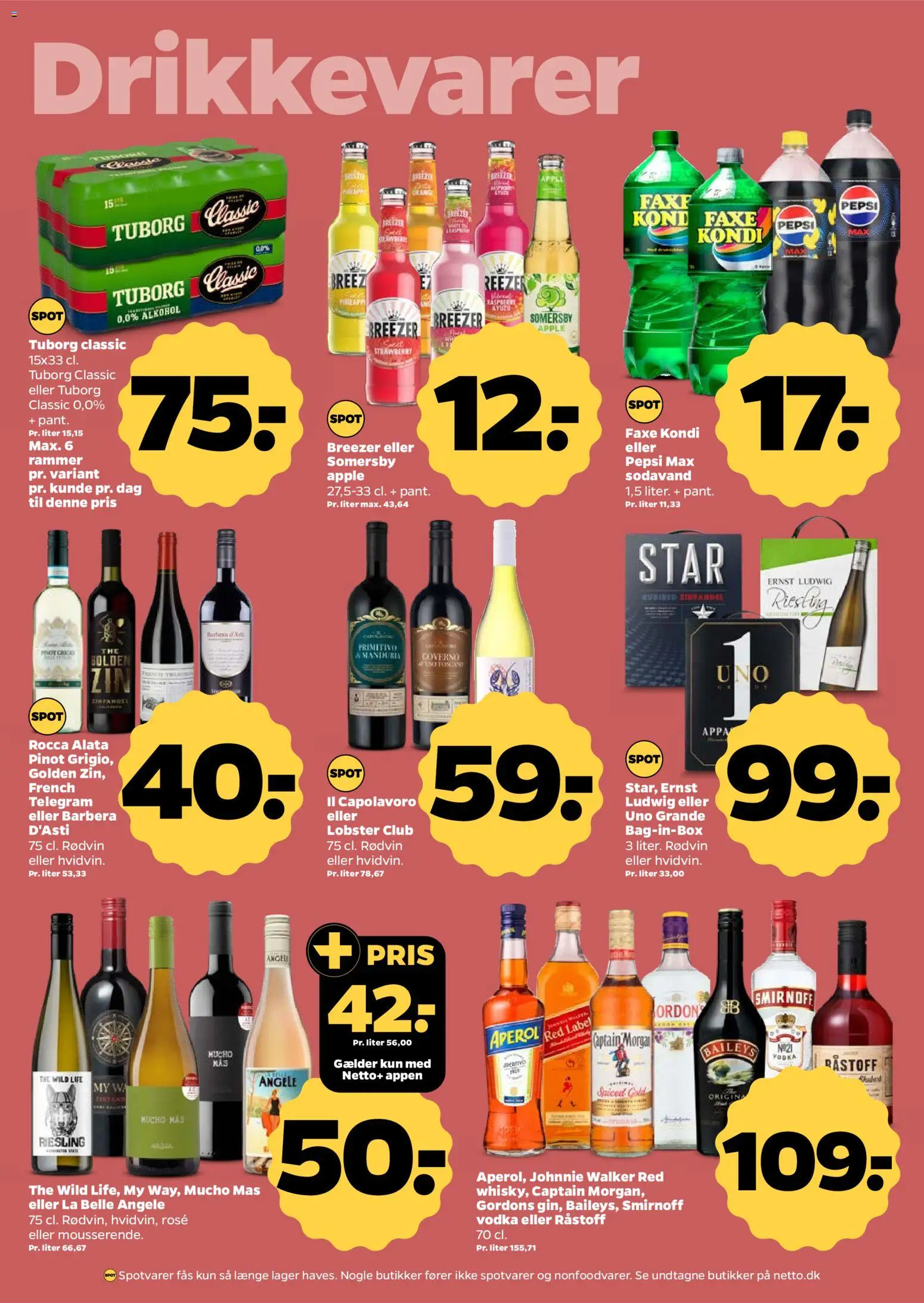 Netto tilbudsavis – gyldig fra 15/08/2026 | Side: 18 | Produkter: Faxe Kondi, Captain Morgan, Pepsi, Rødvin