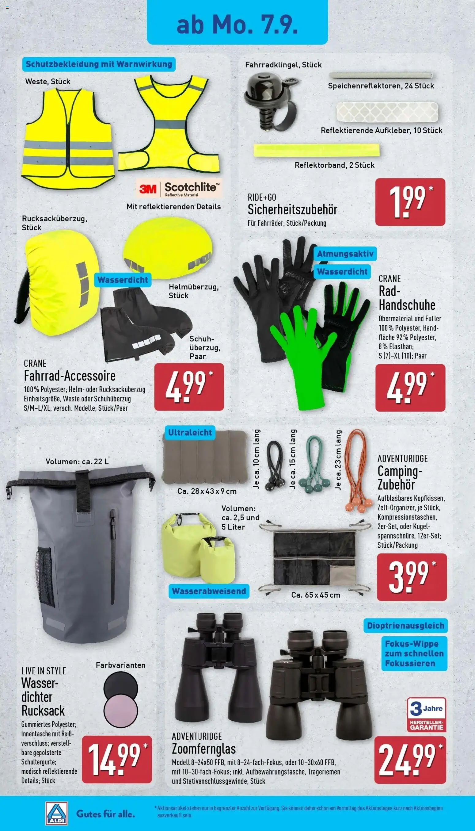 Aldi Aktueller Prospekt (ab 07.09.2026) » Angebote Online | Seite: 18 | Produkte: Wasser, Weste, Rucksack, Handschuhe