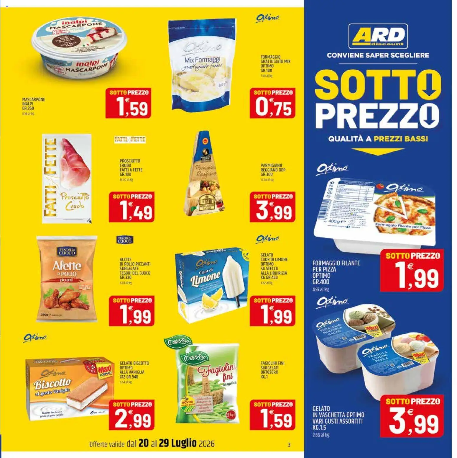 Volantino ARD Discount del 20/07/2026 | Pagina: 3 | Prodotti: Formaggio, Cacao, Mascarpone, Parmigiano