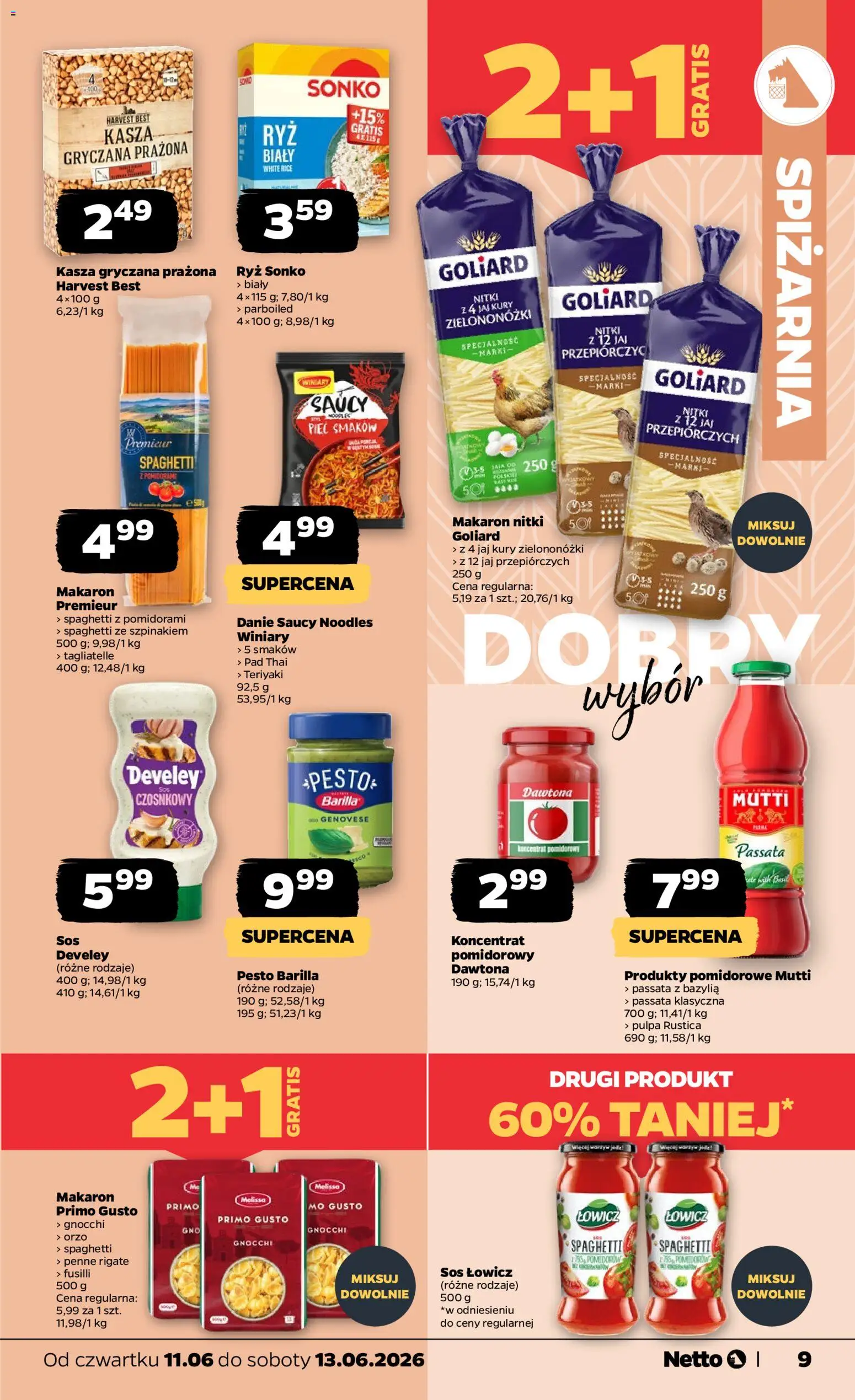 Netto gazetka od czwartku spożywcza od 11.06.2026 | Strona: 9 | Produkty: Kasza, Bazylia, Makaron, Sos