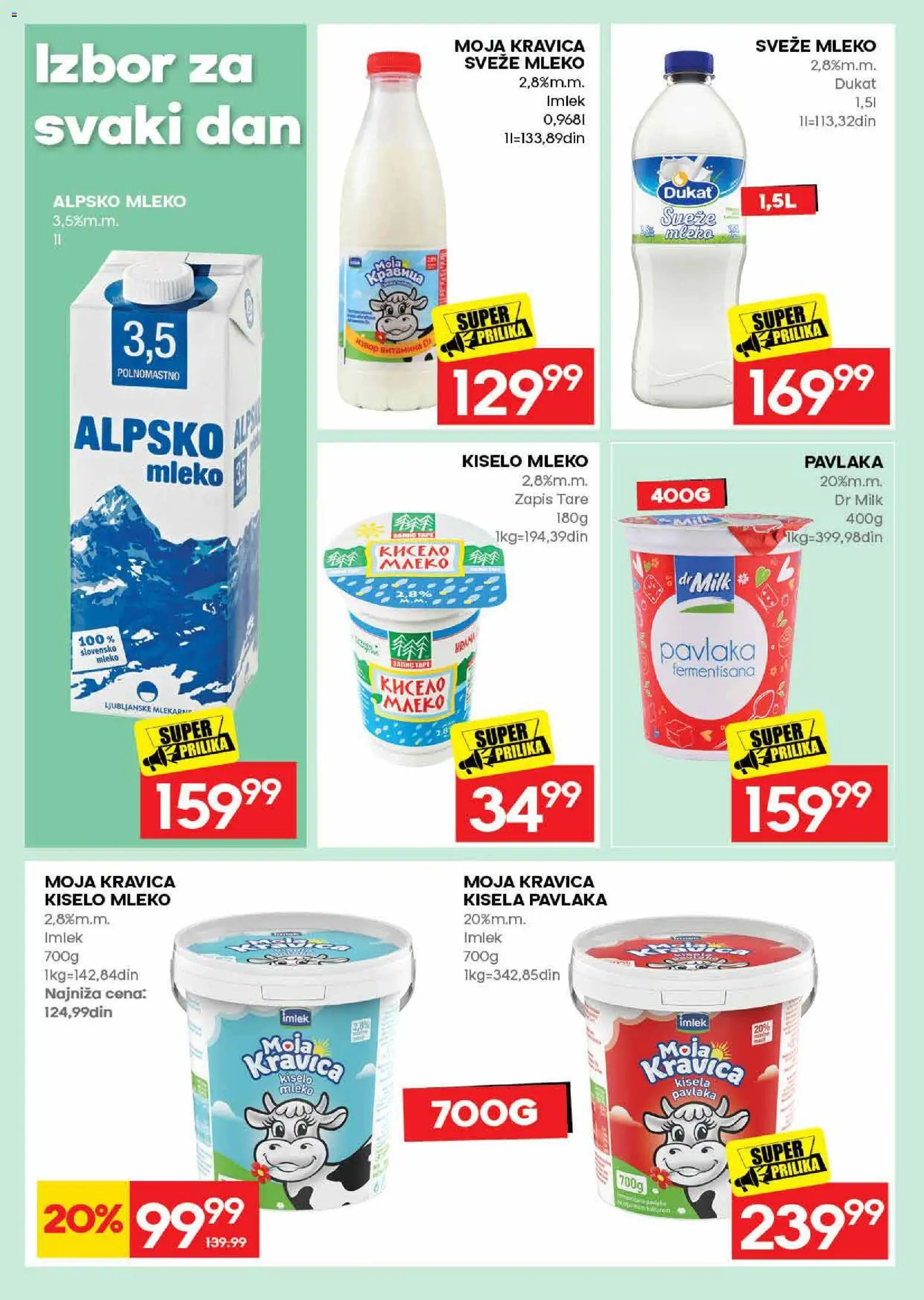 Roda katalog - važi od 06.08.2026 | Strana: 16 | Proizvode: Kiselo mleko, Moja kravica, Mleko, Pavlaka