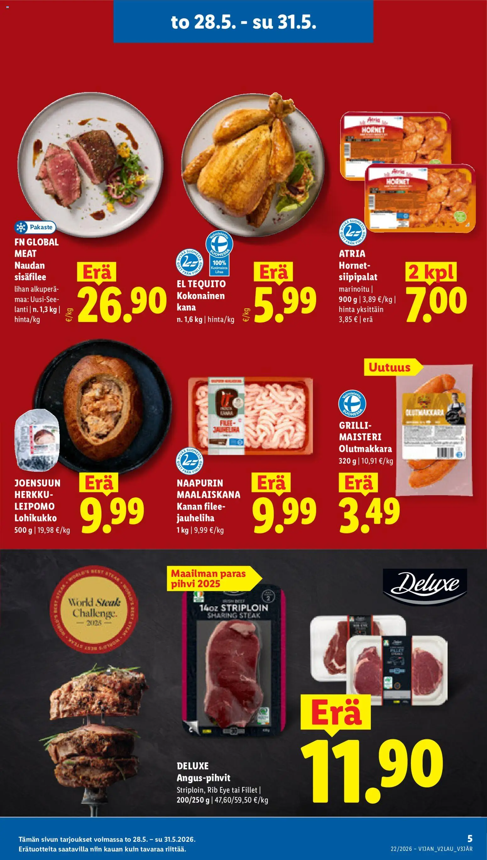 Lidl tarjoukset – voimassa 28.05.2026 alkaen | Sivu: 5 | Tuotteet: Kokonainen, Leipomo, Jauheliha, Pihvi