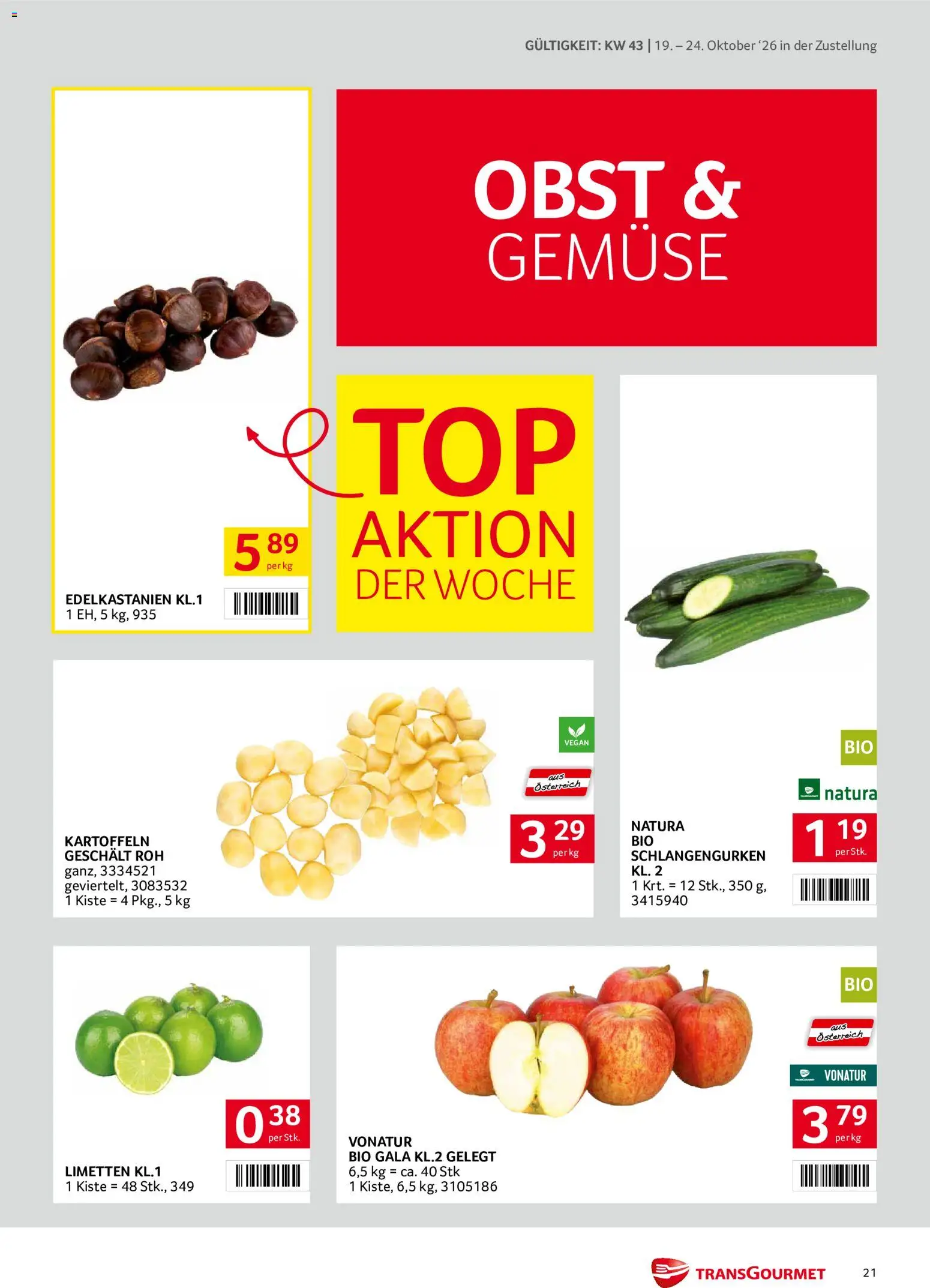 Transgourmet Flugblatt gültig ab 19.10.2026 | Seite: 21 | Produkte: Kartoffeln, Gemüse, Obst
