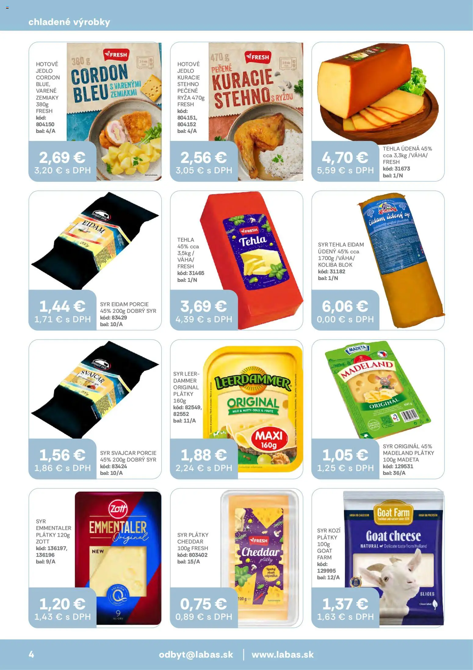 Nové Labaš akcie – leták je platný od 23.10.2026 | Strana: 4 | Produkty: Cheddar, Eidam, Protein, Zemiaky