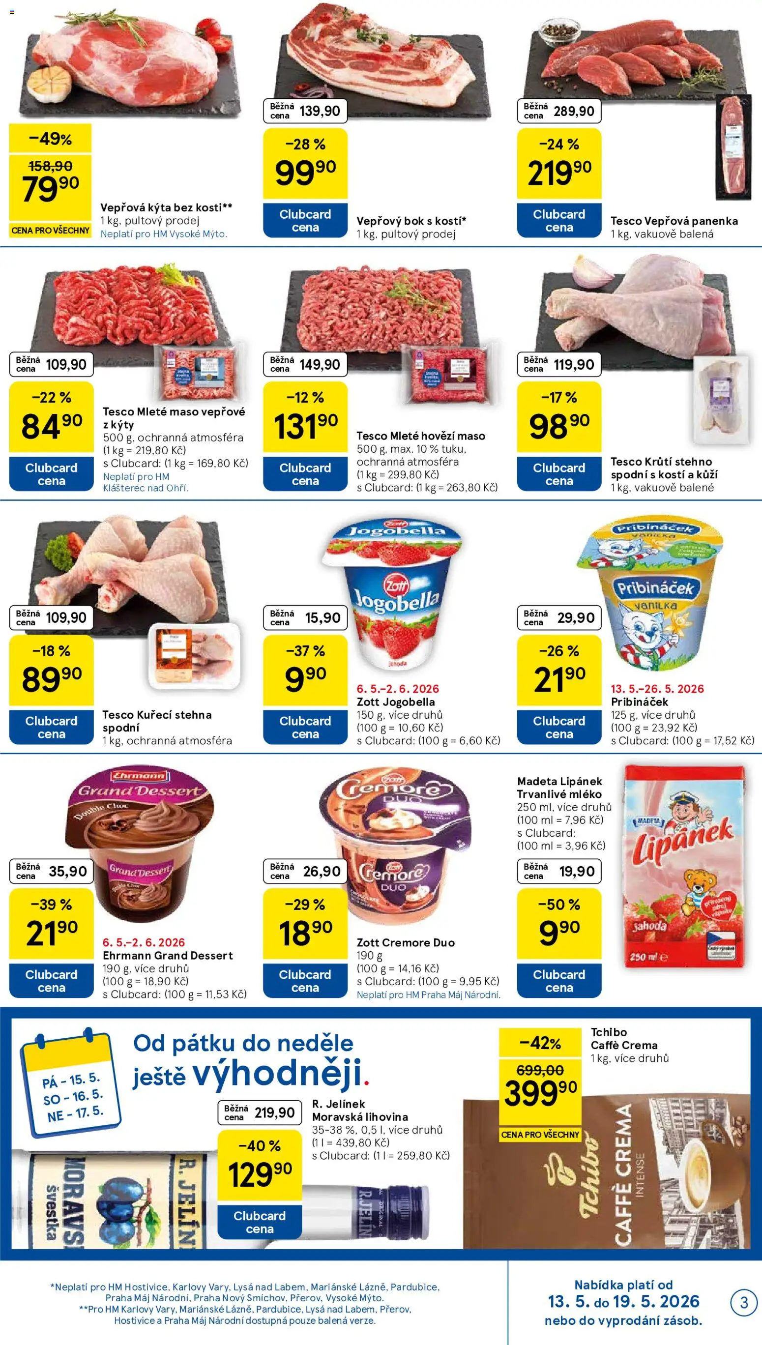 Tesco leták - Hypermarket od 13.05.2026 | Strana: 3 | Produkty: Lipánek, Hovězí, Tchibo, Vepřová Kýta
