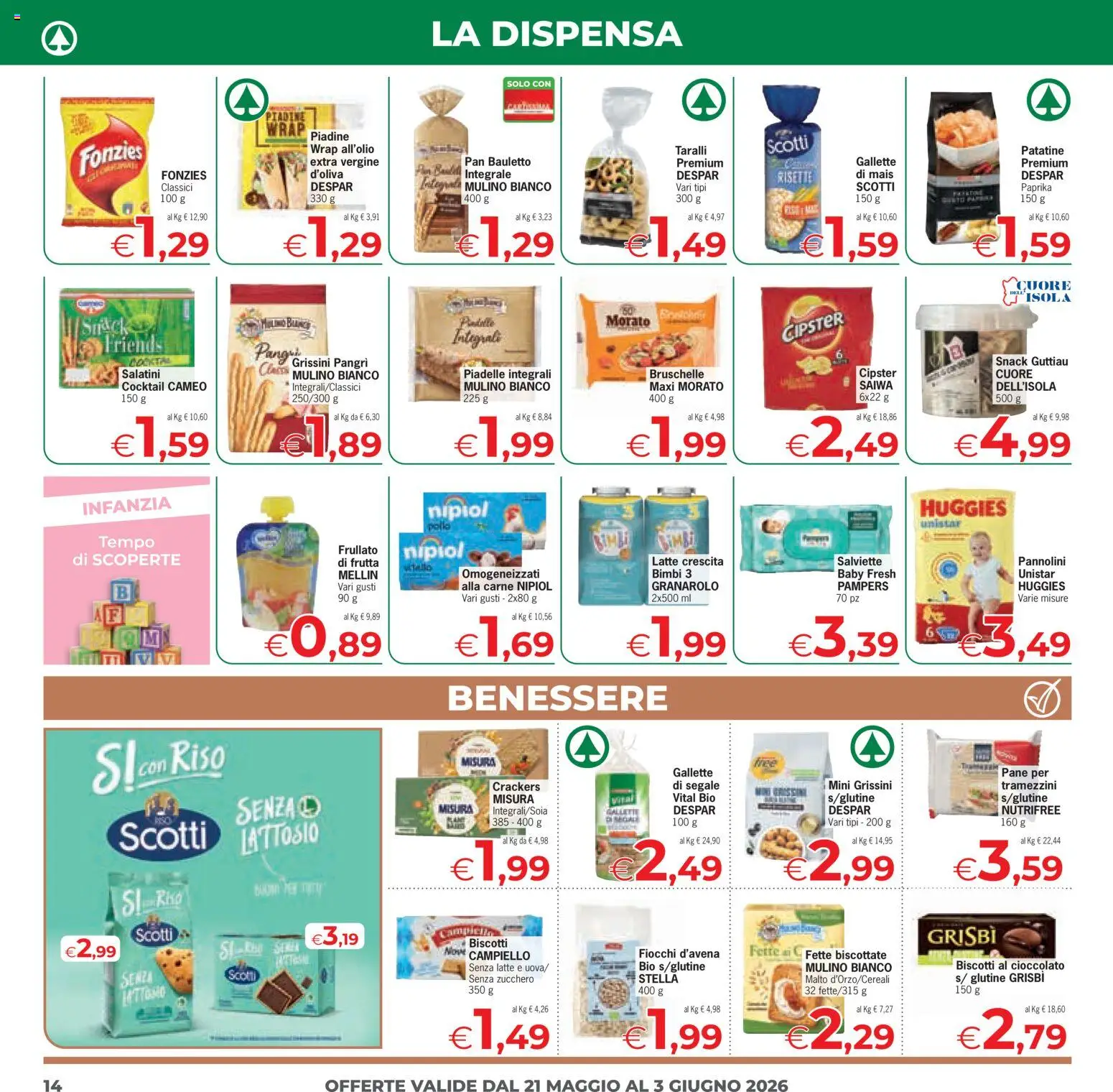 Volantino Eurospar del 21.05.2026 | Pagina: 14 | Prodotti: Cioccolato, Patatine, Zucchero, Gallette