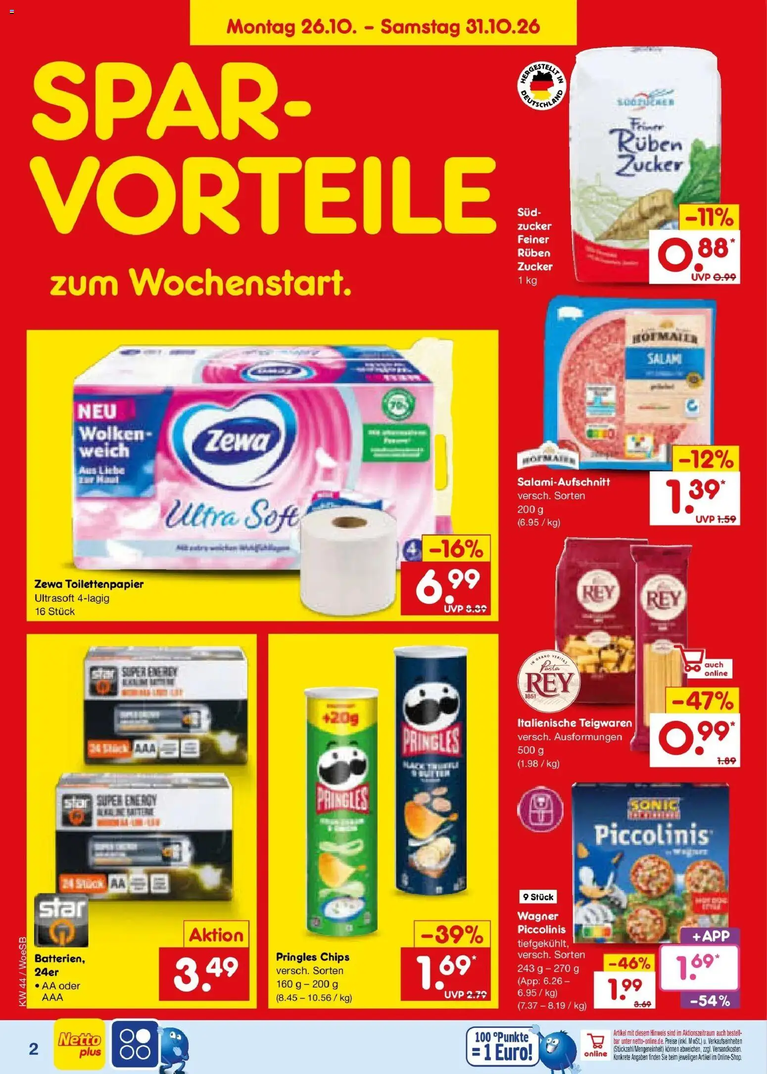 Netto Marken-Discount Prospekt Gemmingen – gültig ab 26.10.2026 | Seite: 2 | Produkte: Zewa, Zucker, Pringles, Toilettenpapier