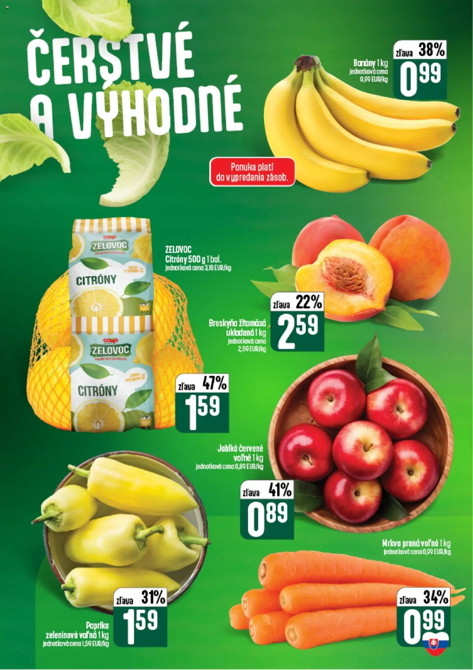 Nové COOP Jednota akcie – leták je platný od 26.08.2026 | Strana: 6 | Produkty: Jablká, Banány, Citróny, Mrkva